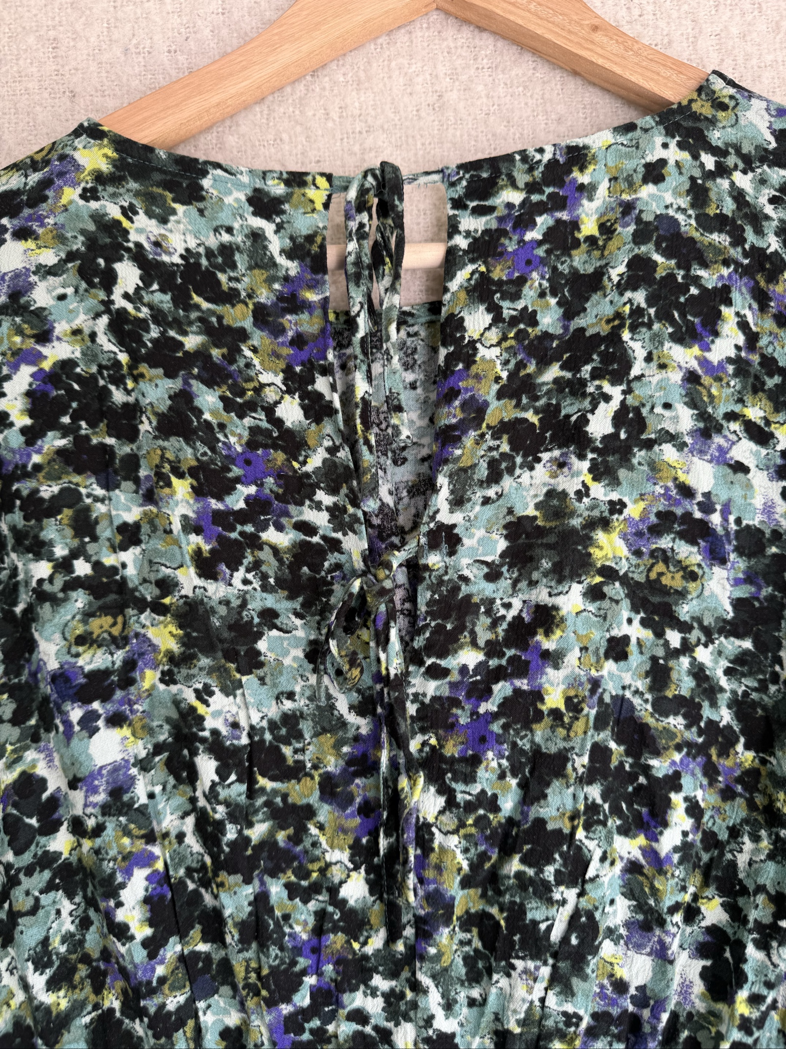 Next Green Black Blue Floral Print Long Sleeve Top UK 14 Lightweight Blouse image 5