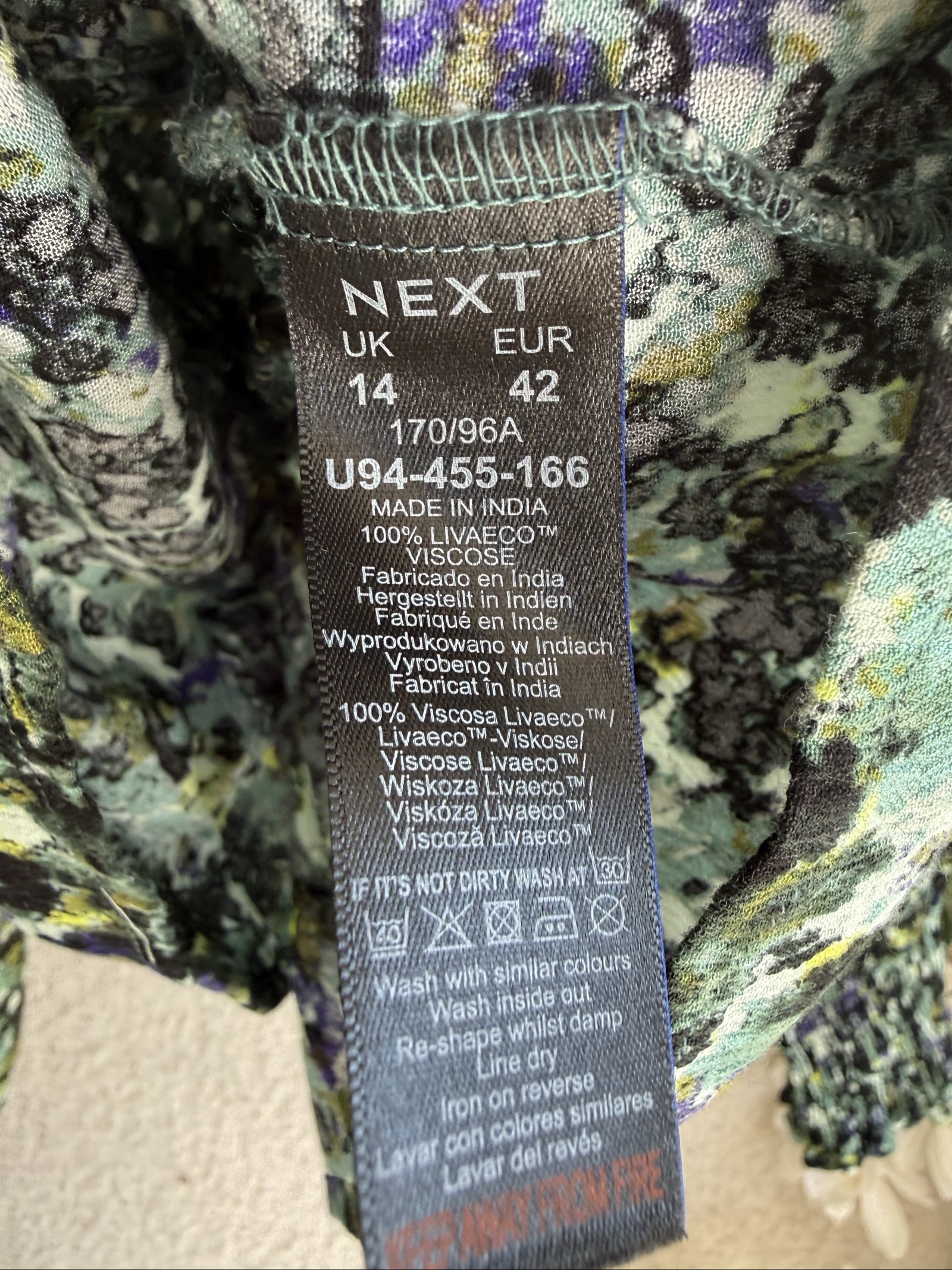 Next Green Black Blue Floral Print Long Sleeve Top UK 14 Lightweight Blouse image 6