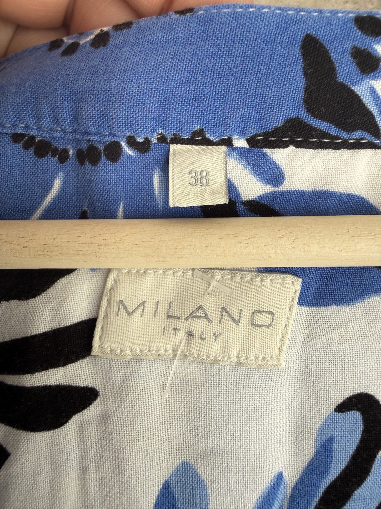 Milano Blue & Black Floral Viscose Top UK 10 Relaxed Fit 3/4 Sleeves image 3