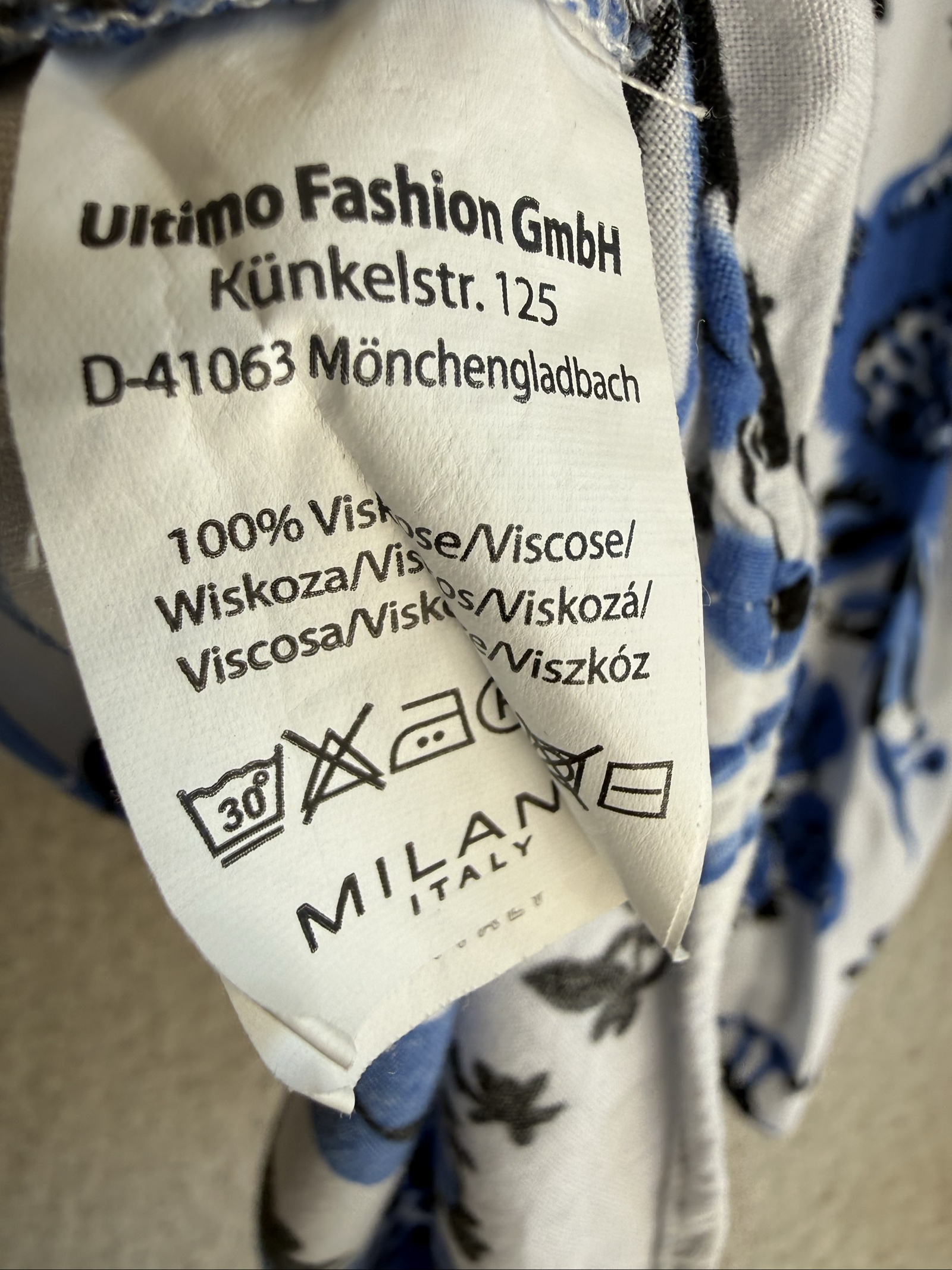 Milano Blue & Black Floral Viscose Top UK 10 Relaxed Fit 3/4 Sleeves image 5