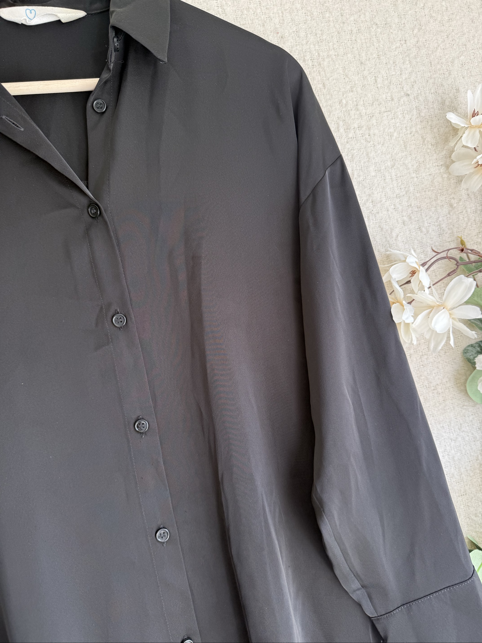 Primark Black Oversized Shirt UK 8 Casual Long Sleeve Button Up image 3