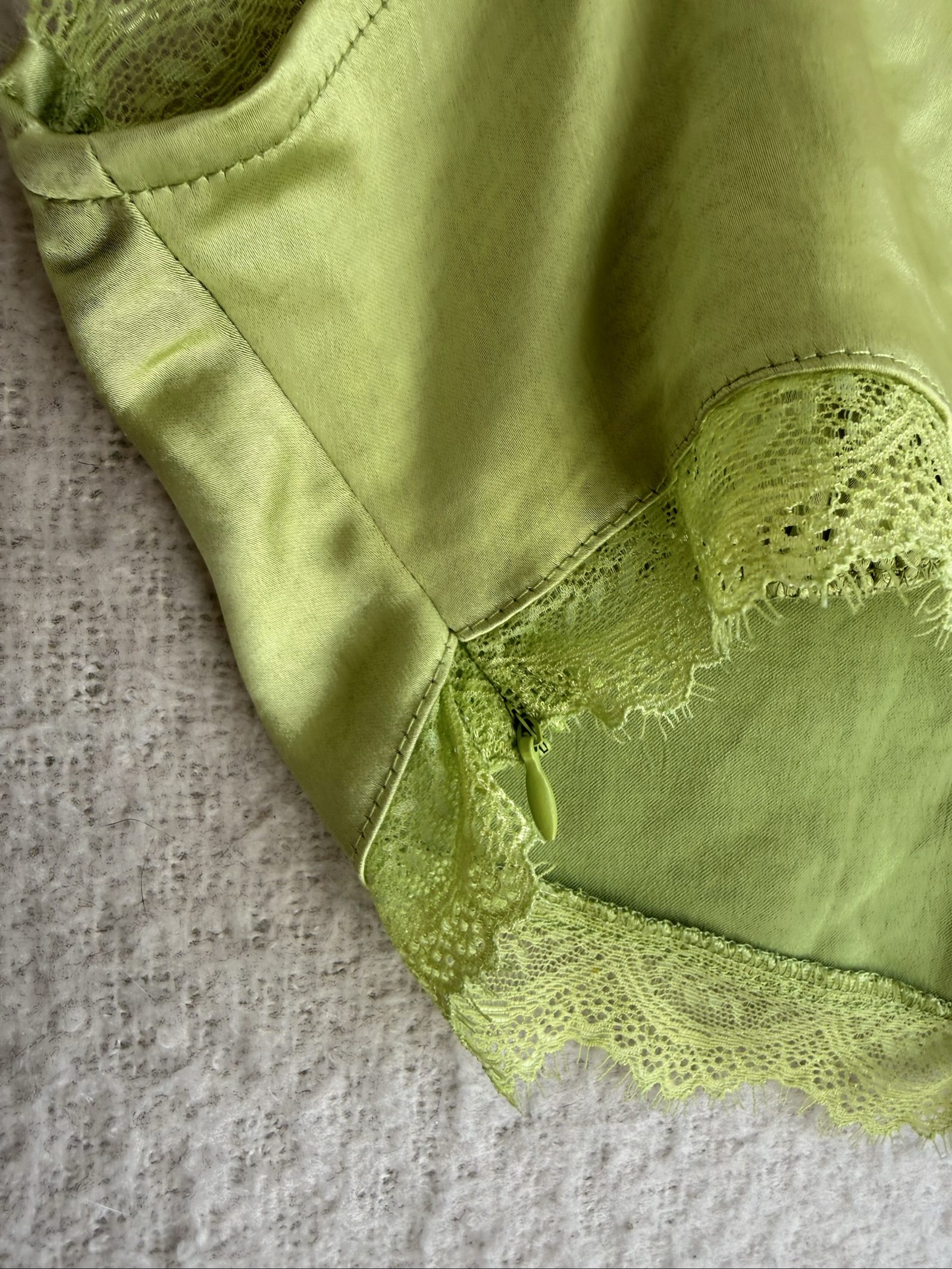 Motel Green Lace Trim Crop Top UK Small Satin Feel Strappy Summer Top image 5