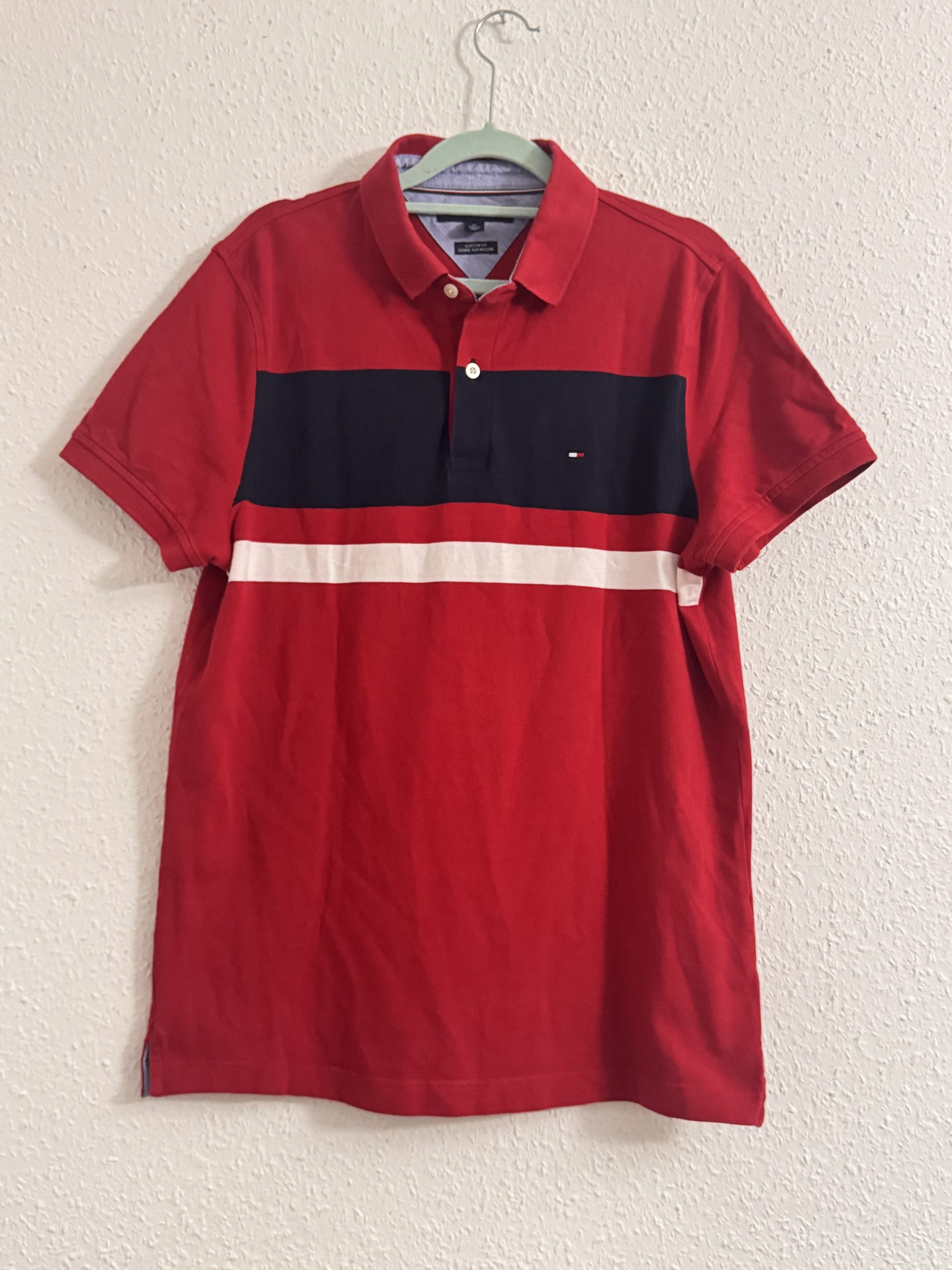 Tommy Hilfiger Red Navy Polo Shirt Medium Custom Fit 2855