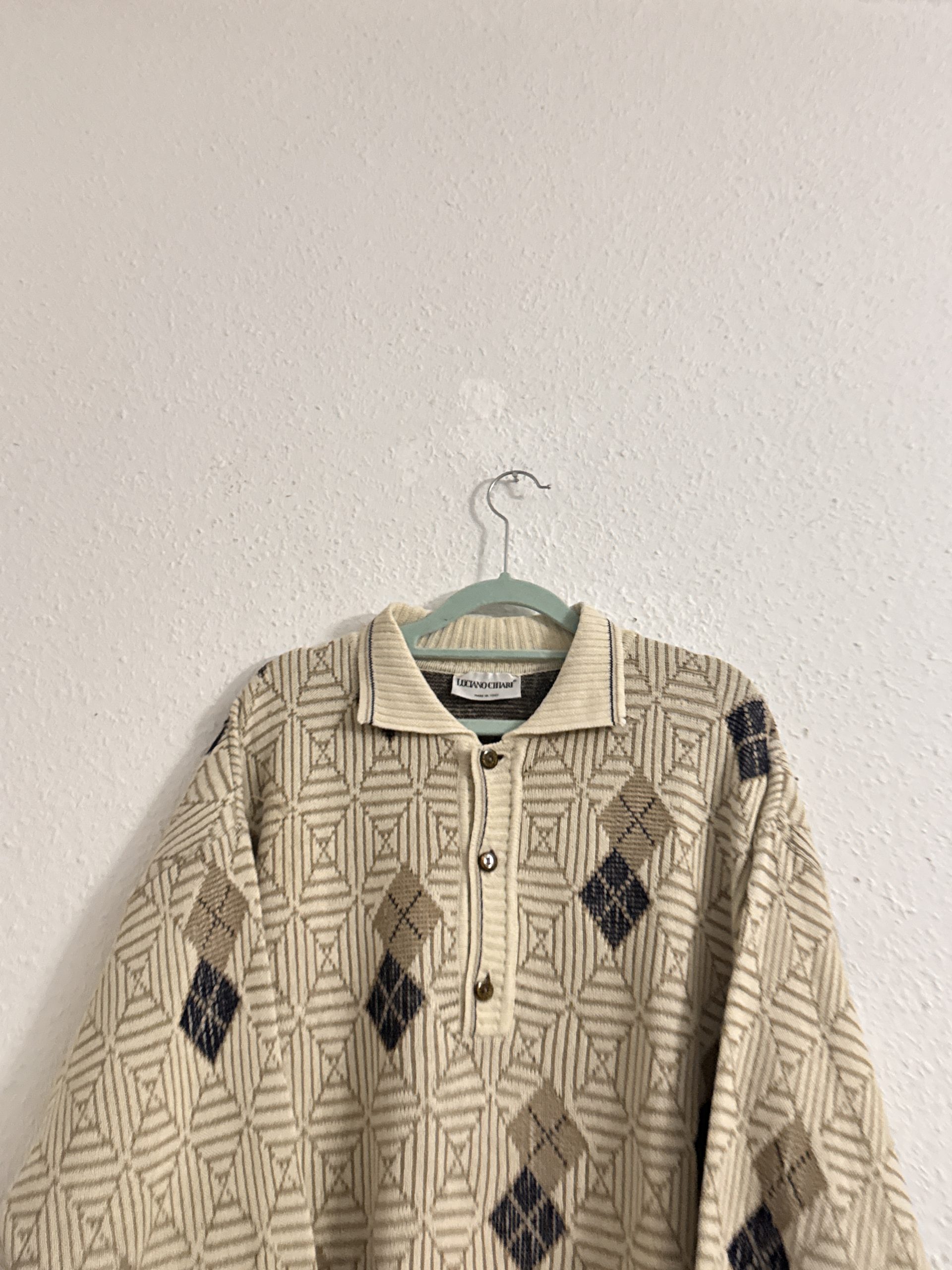 Ungaro Beige & Brown Patterned Knit Polo Sweater M 2857 image 2