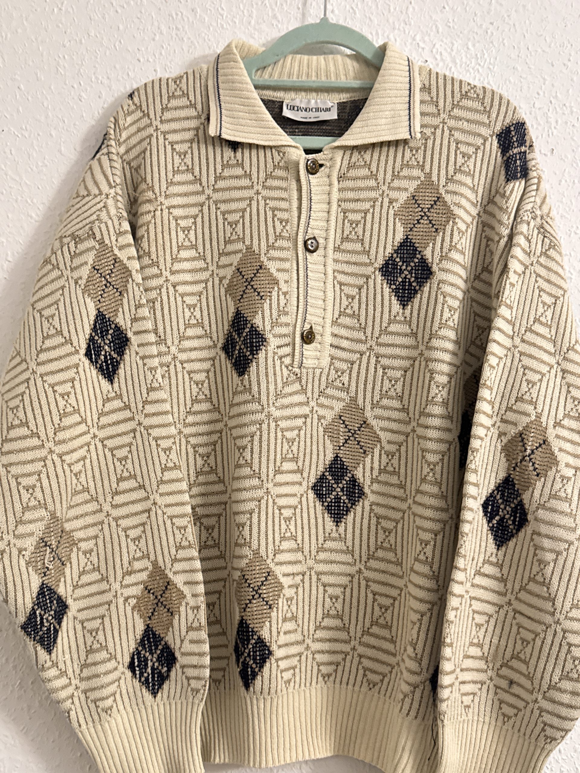 Ungaro Beige & Brown Patterned Knit Polo Sweater M 2857 image 3
