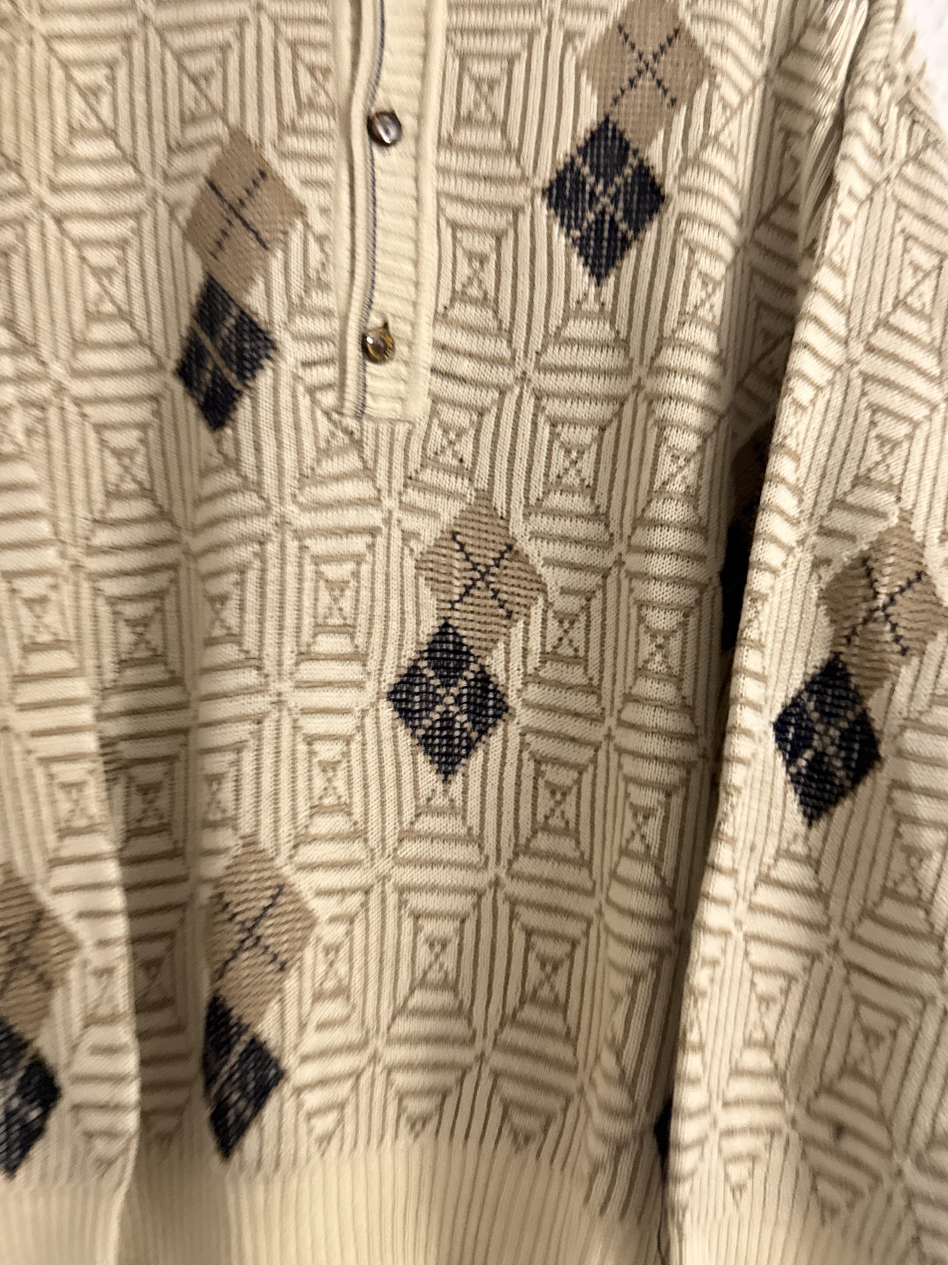 Ungaro Beige & Brown Patterned Knit Polo Sweater M 2857 image 4