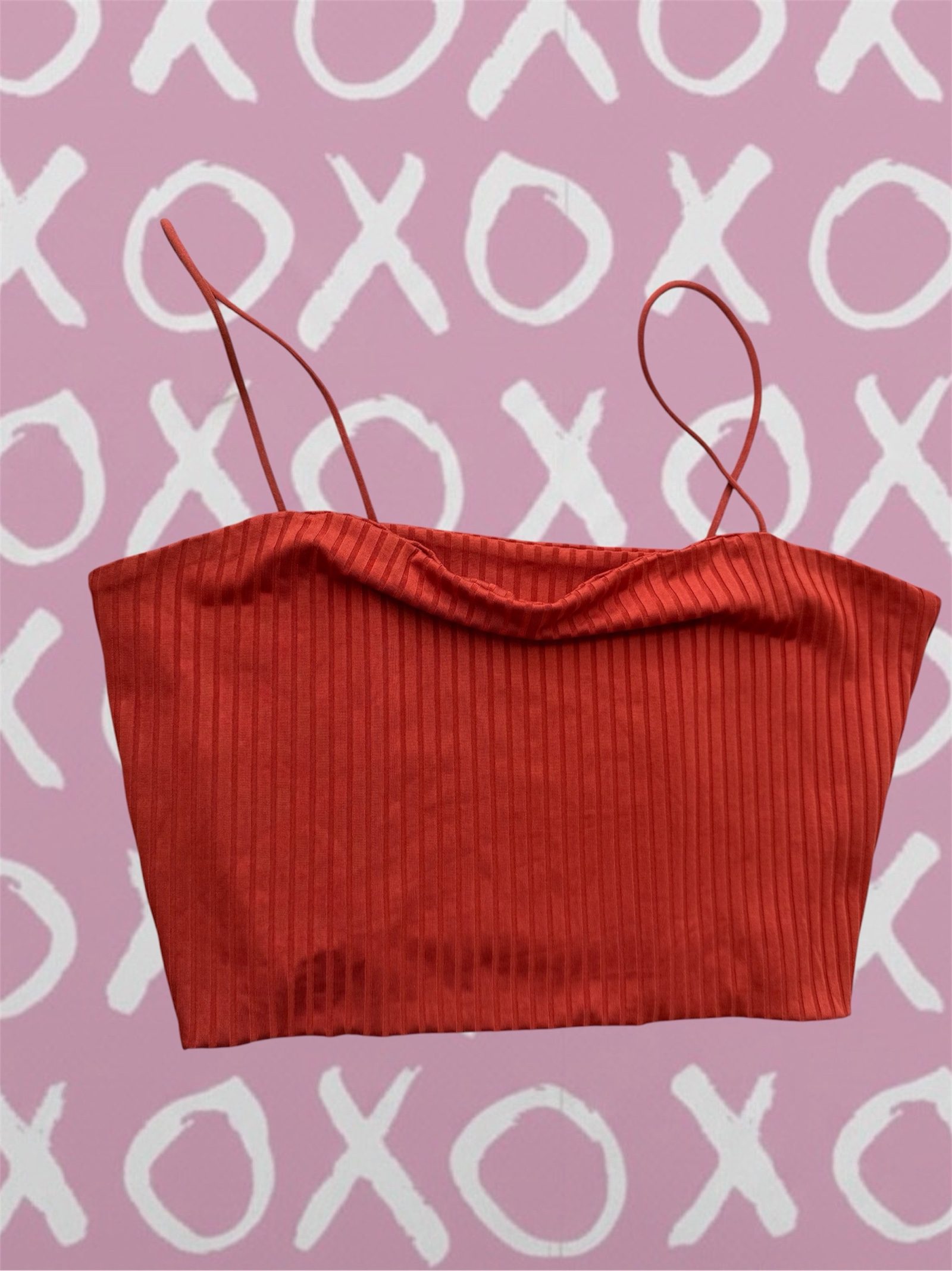 Rust Ribbed Crop Top Spaghetti Strap Small Stylish image 2