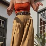 Rust Ribbed Crop Top Spaghetti Strap Small Stylish