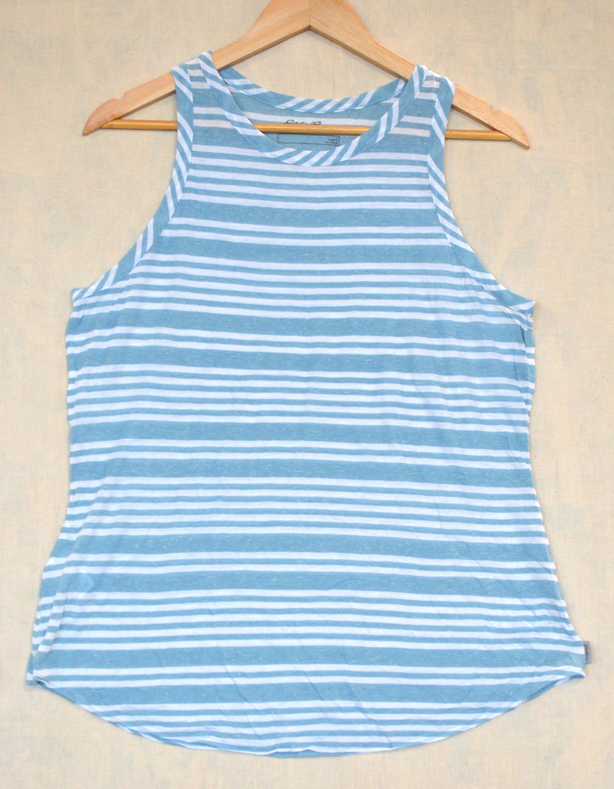 Eddie Bauer Blue & White Striped Women's Tank Top Large