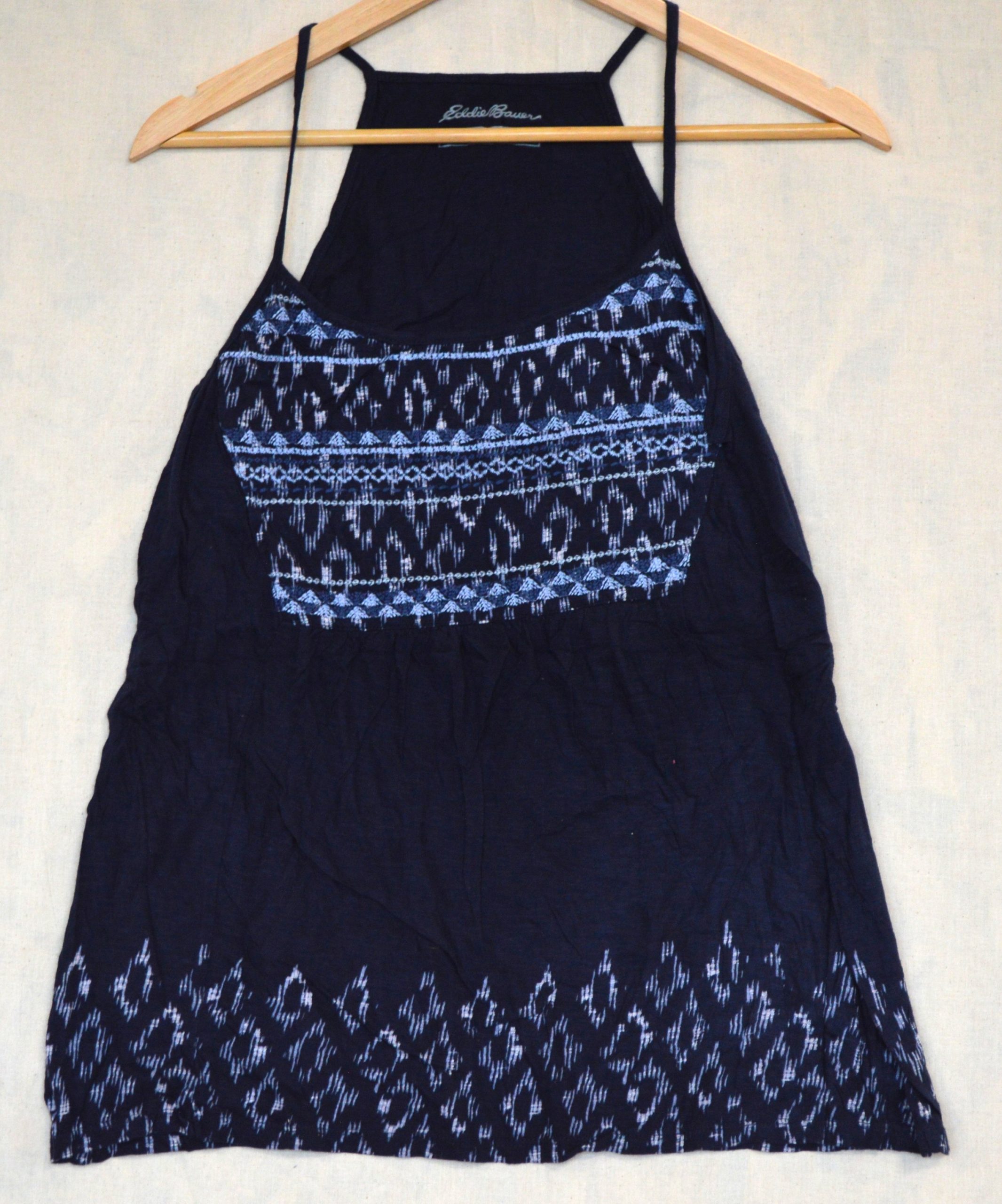 Eddie Bauer Blue Cotton Embroidered Spaghetti Strap Top M