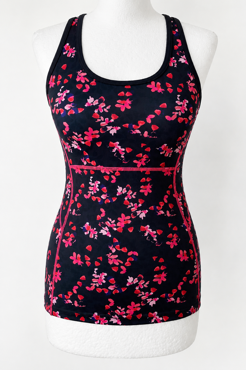 Joules Floral Sports Vest Black Pink Racer Back Gym Running Yoga Top Size S