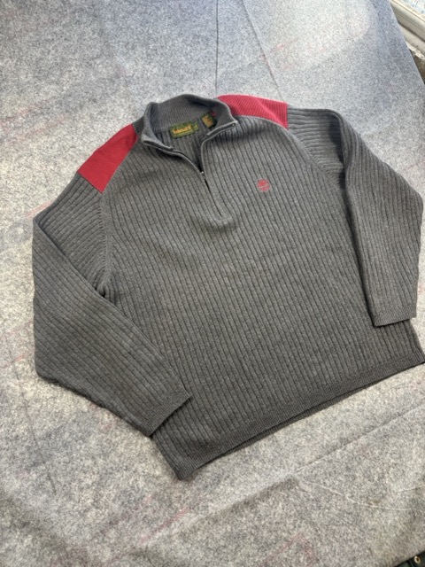 Timberland Grey Ribbed Half Zip Sweater Red Details Large image 2