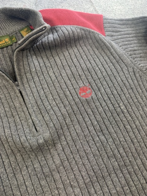 Timberland Grey Ribbed Half Zip Sweater Red Details Large image 3