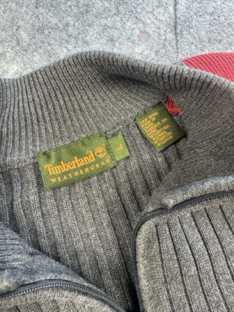 Timberland Grey Ribbed Half Zip Sweater Red Details Large image 4