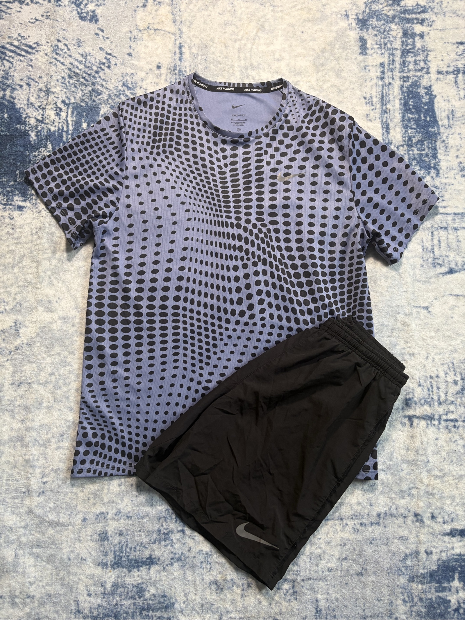 Nike Blue & Black Dri-Fit Running T-Shirt & Shorts Set Medium