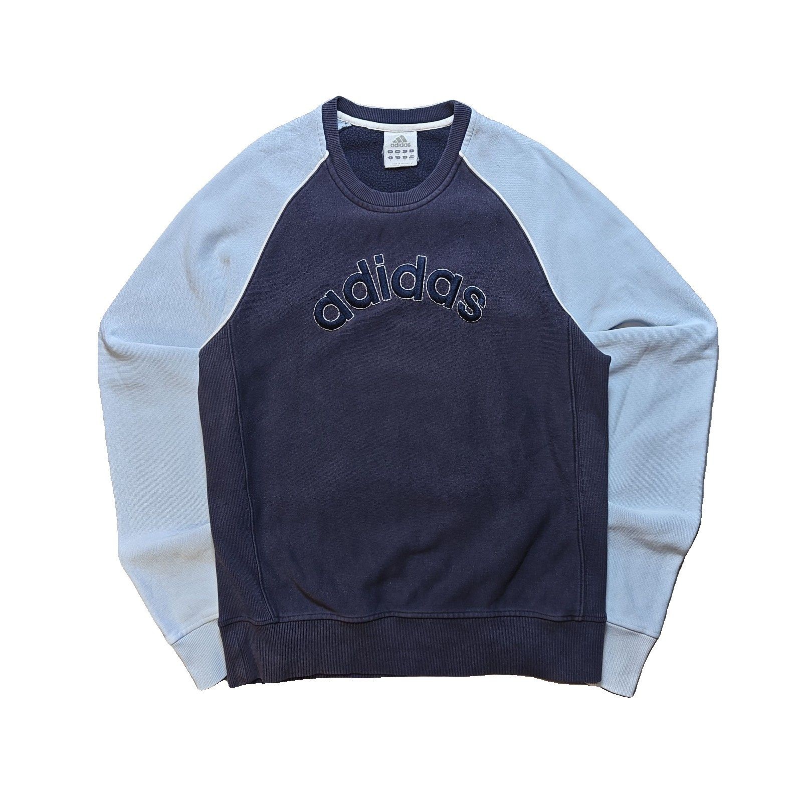 Adidas Navy & Light Blue Crewneck Sweatshirt Logo Raglan Sleeves Men's Navy M