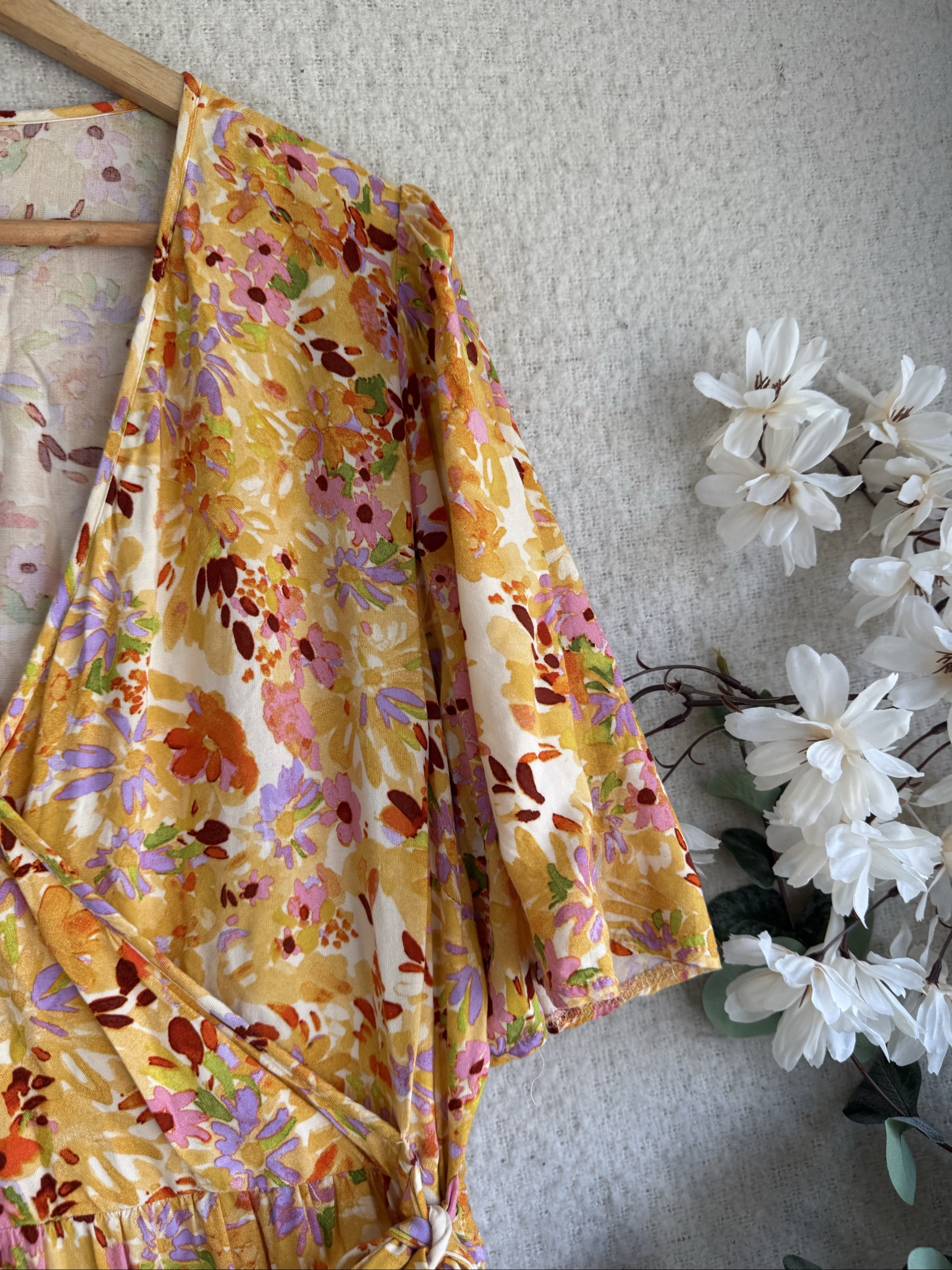 George Yellow Floral Wrap Dress UK Medium Summer Casual Lightweight Tie Waist image 2