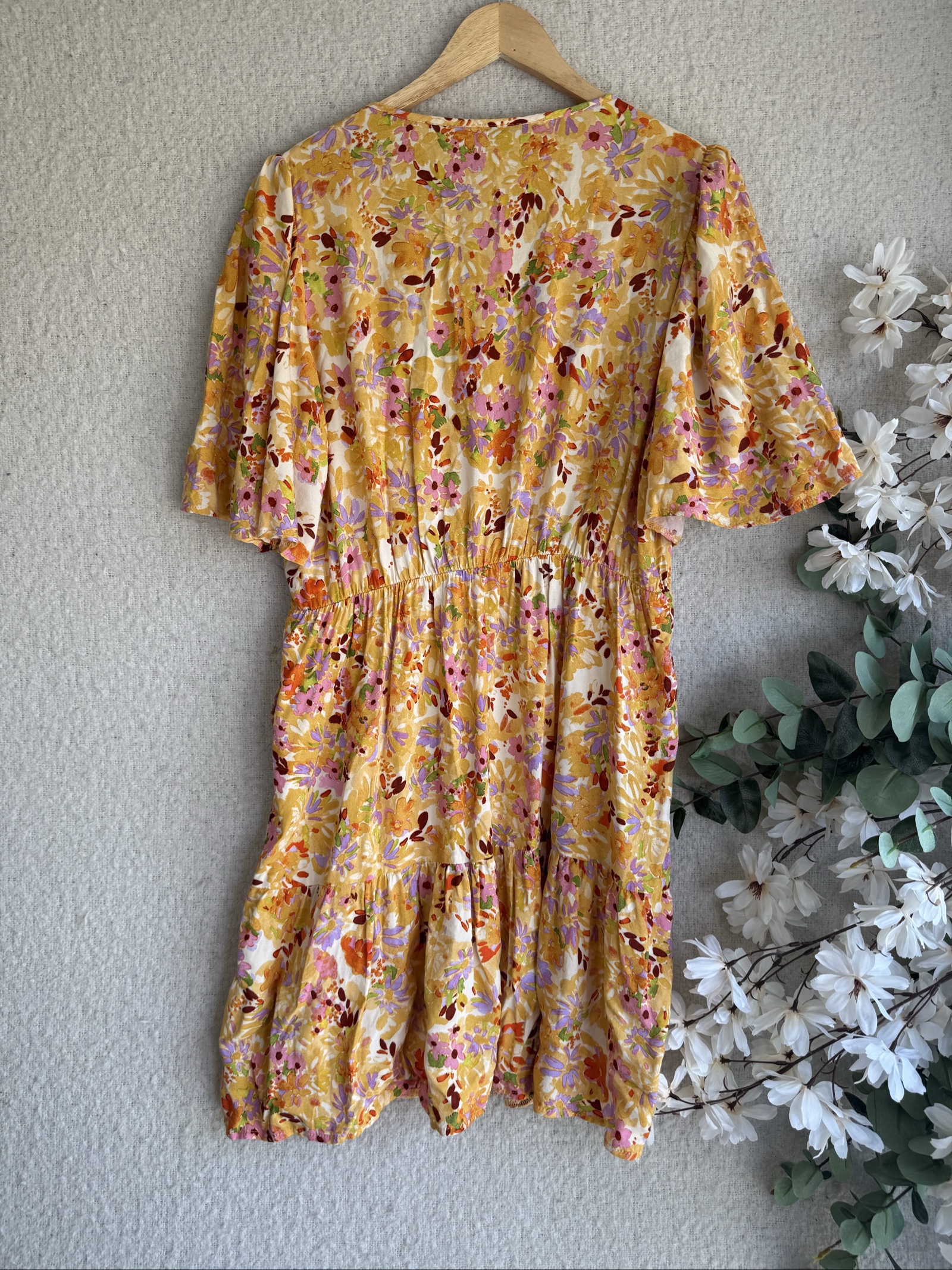 George Yellow Floral Wrap Dress UK Medium Summer Casual Lightweight Tie Waist image 5