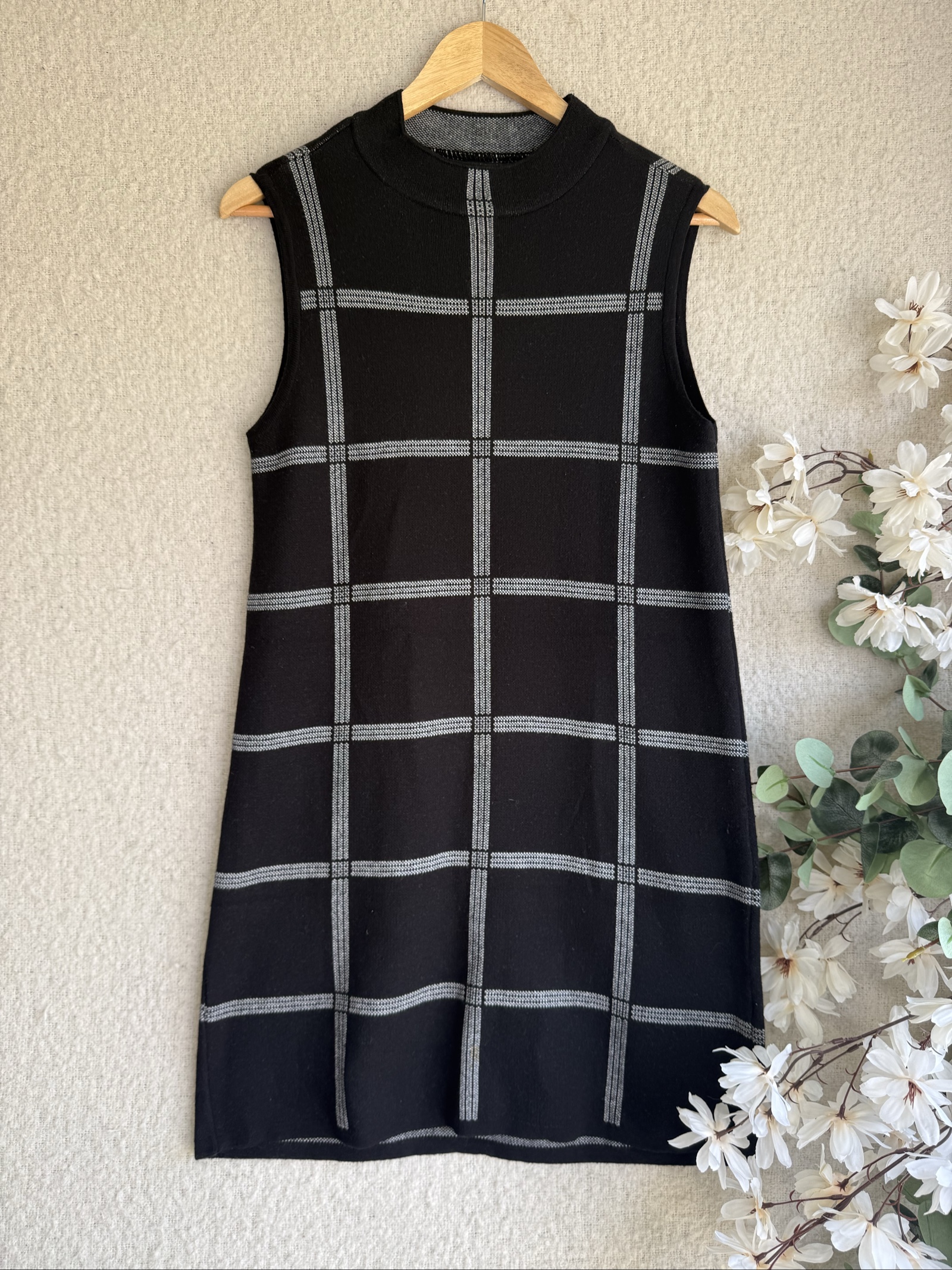 Atmosphere Black & Grey Checked Sleeveless Knit Dress UK 12 Elegant Casual