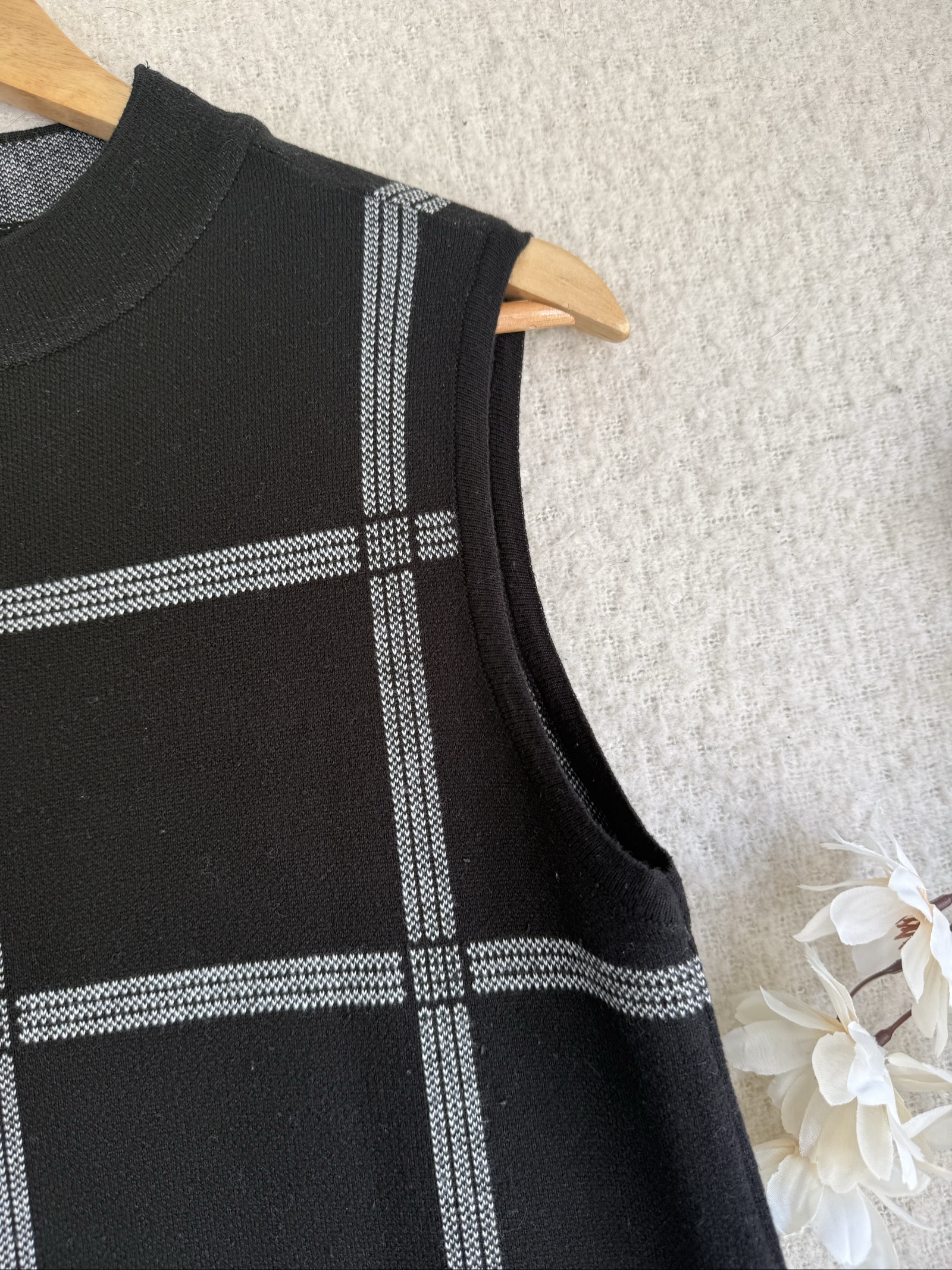 Atmosphere Black & Grey Checked Sleeveless Knit Dress UK 12 Elegant Casual image 2