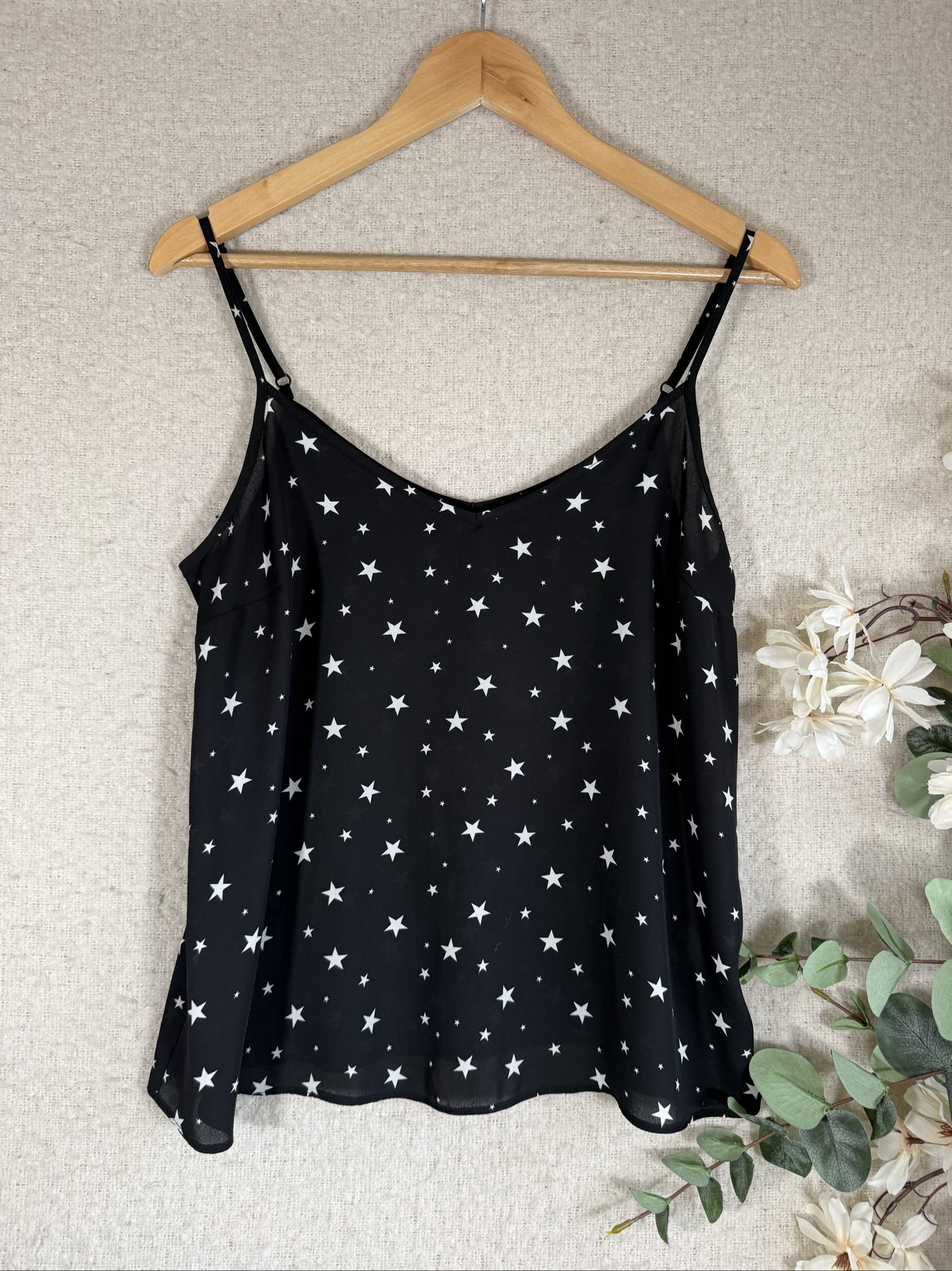Atmosphere Black & White Star Print Cami Top UK 12 Lightweight Summer