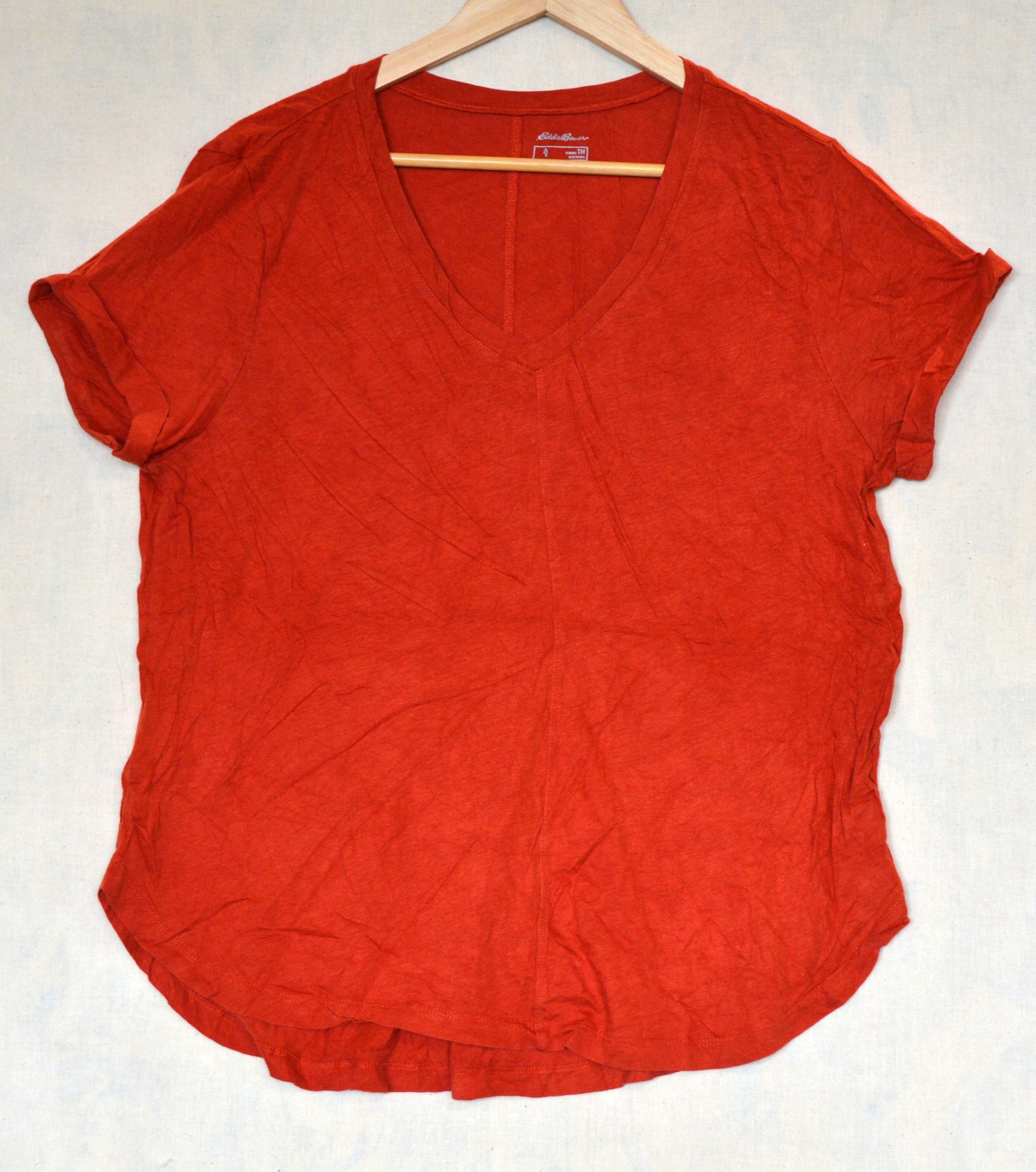 Eddie Bauer Rust Orange V-Neck T-Shirt Size M Women