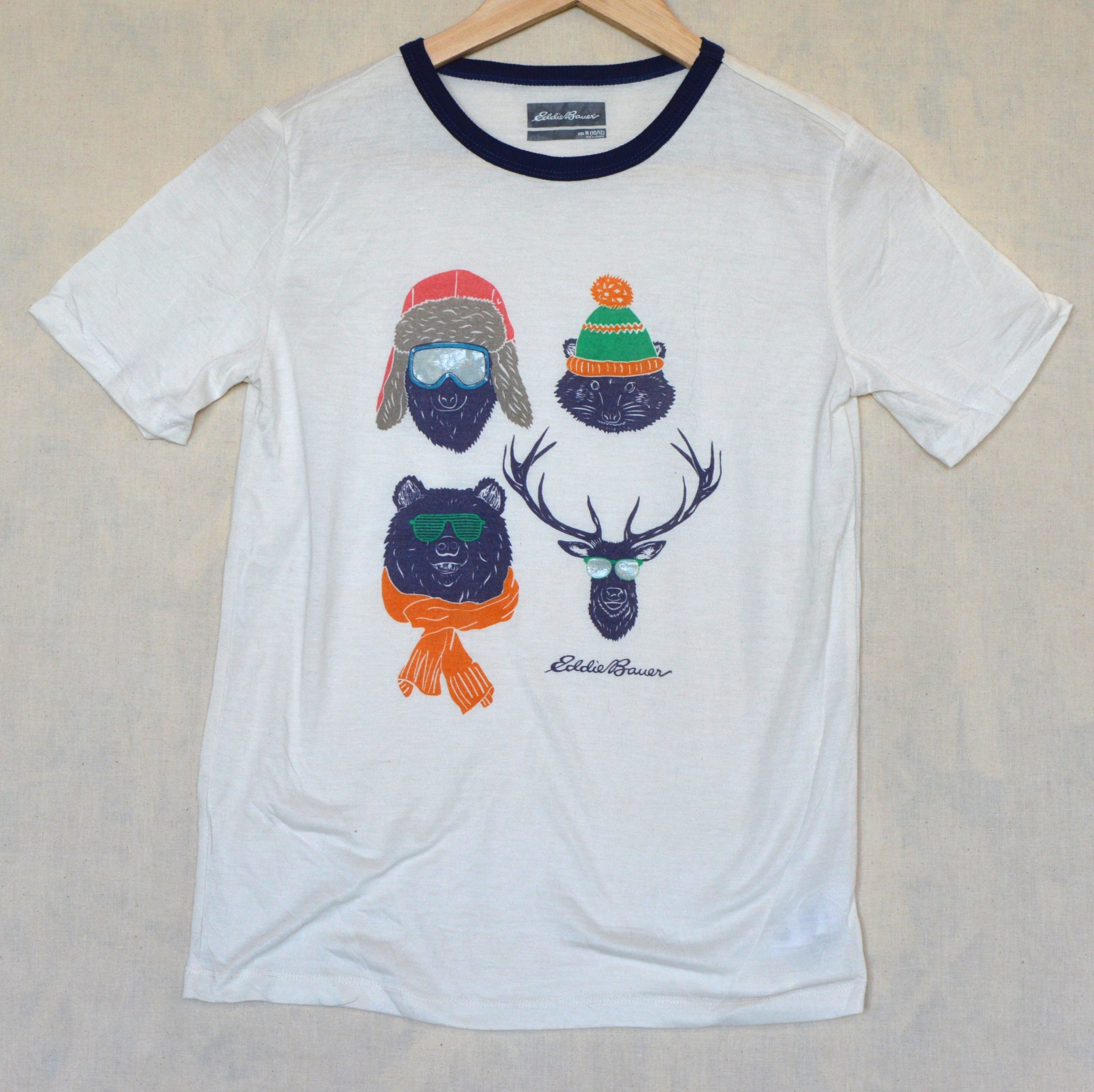 Eddie Bauer White & Navy Kids Graphic T-Shirt M 10/12 Polyester