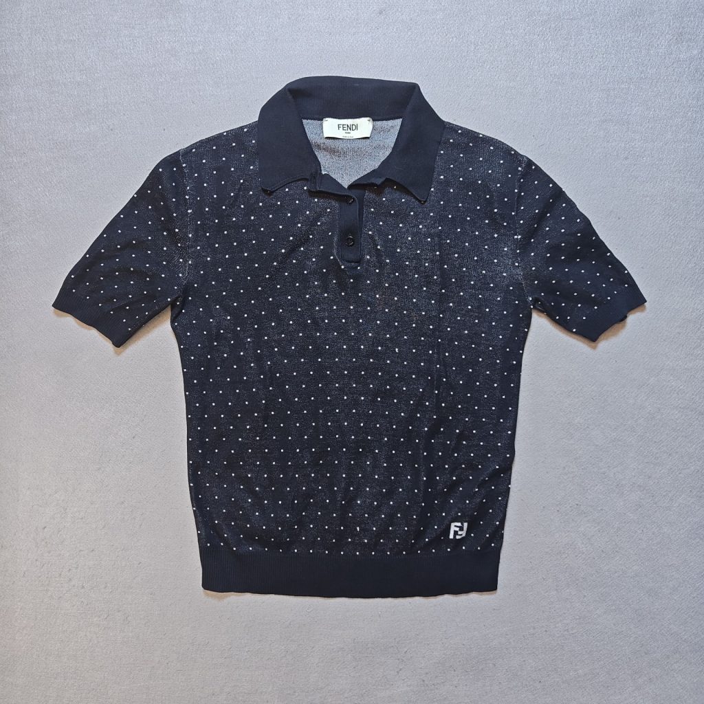 Fendi Roma FF Knit Polo Top Shirt Womens Small Black Authentic Made in Italy