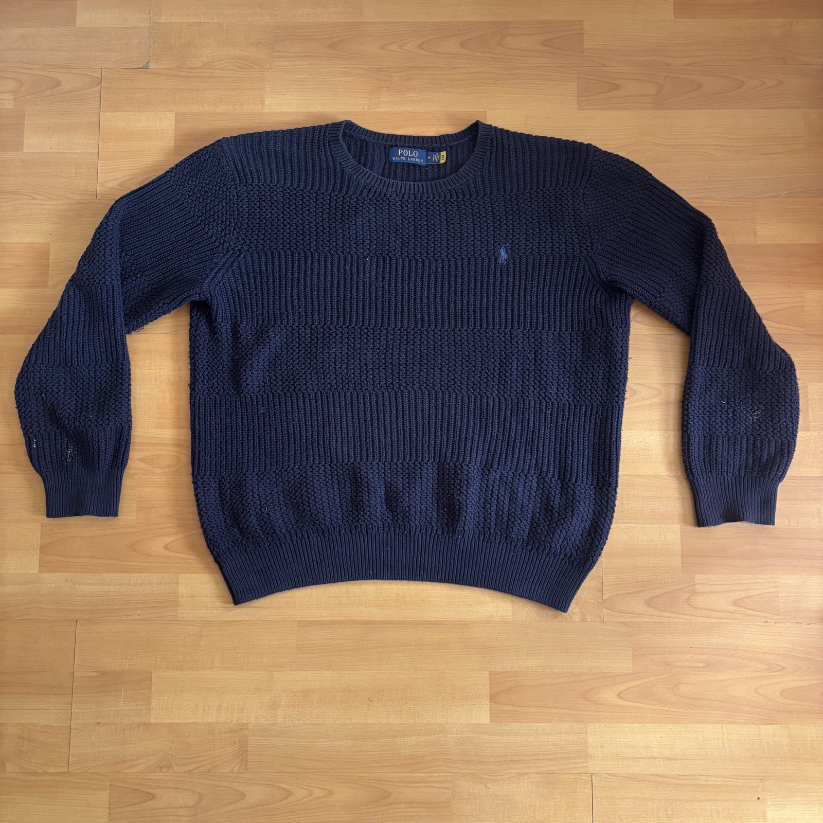Polo Ralph Lauren Navy Blue Knit Sweater Medium Textured Pattern
