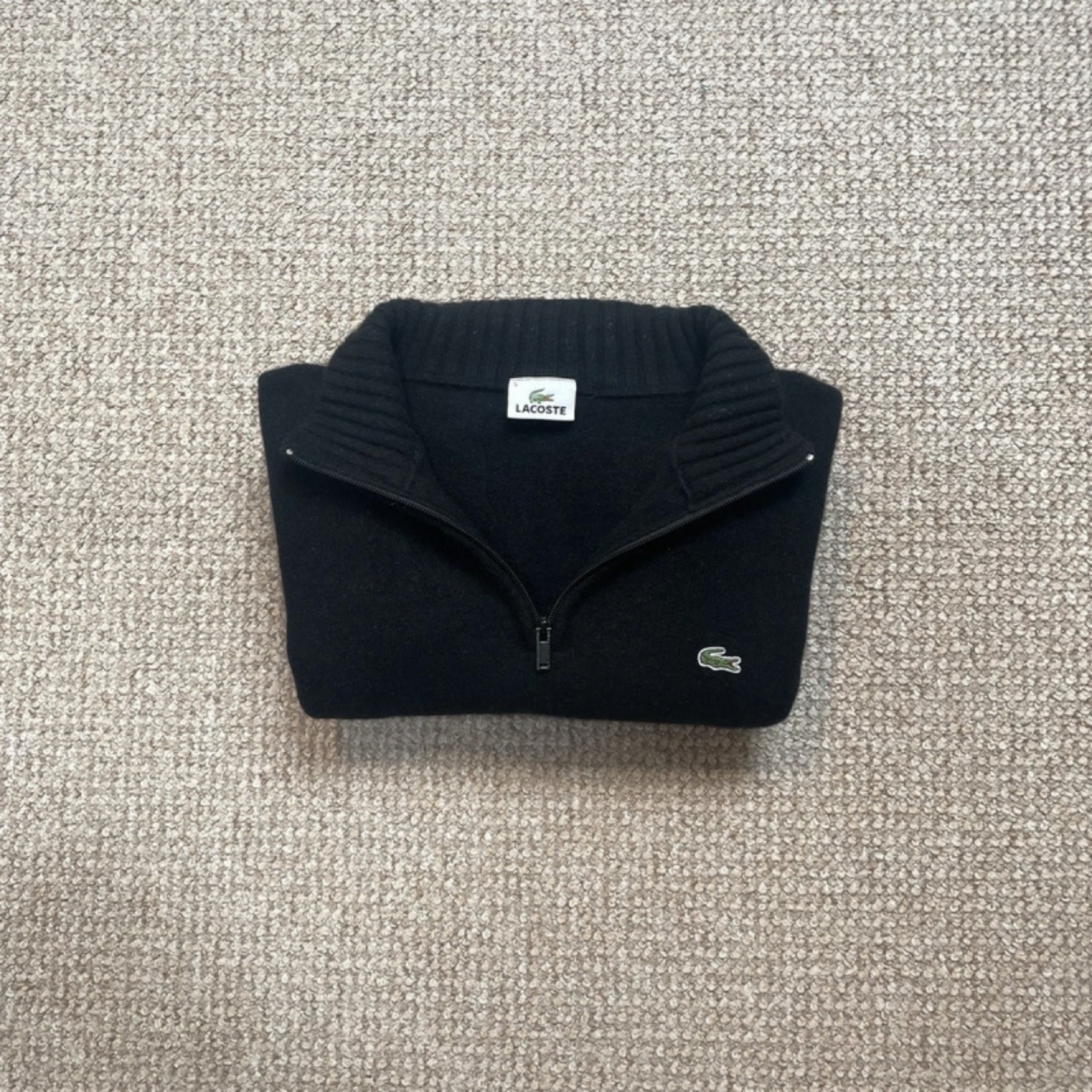Lacoste Black 1/4 Zip Knit Jumper Sweatshirt M Cotton & Wool