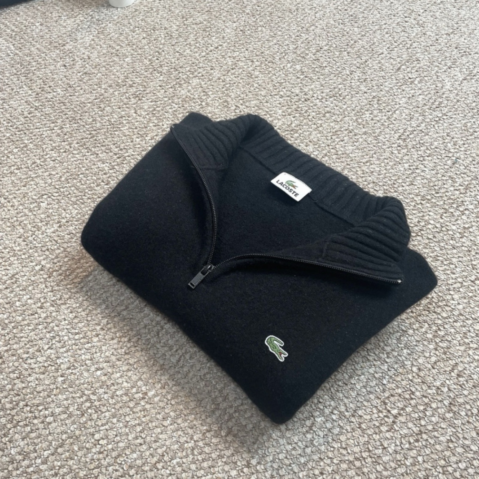 Lacoste Black 1/4 Zip Knit Jumper Sweatshirt M Cotton & Wool image 2