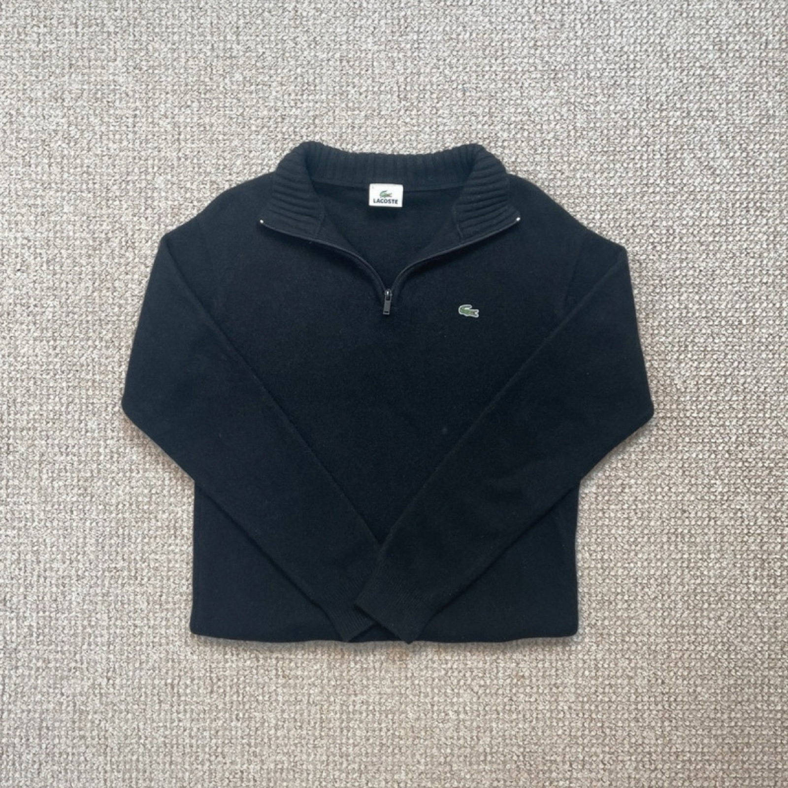 Lacoste Black 1/4 Zip Knit Jumper Sweatshirt M Cotton & Wool image 3