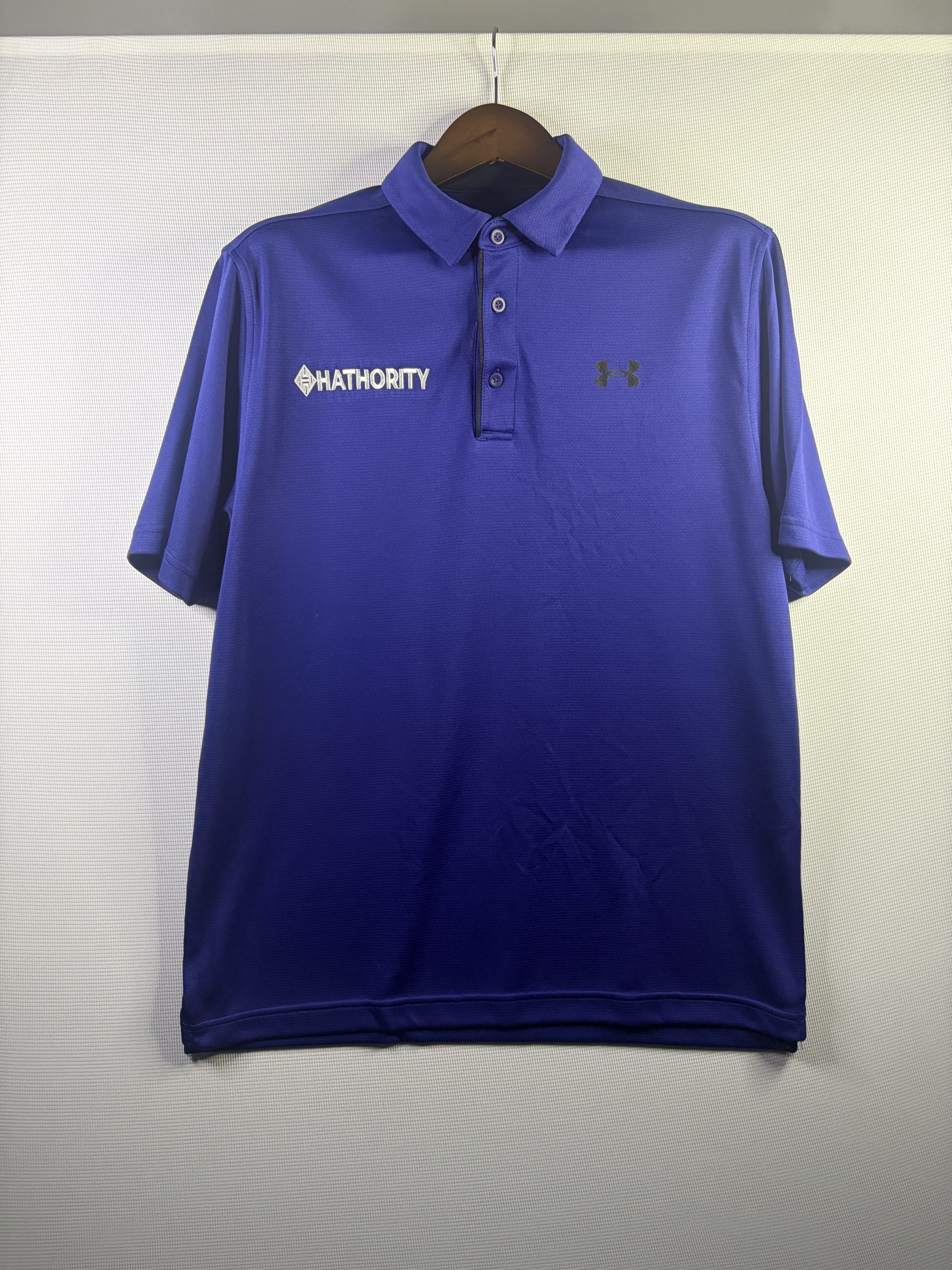 Under Armour HeatGear Performance Polyester Polo Shirt Royal Blue Mens Large Corporate Logo
