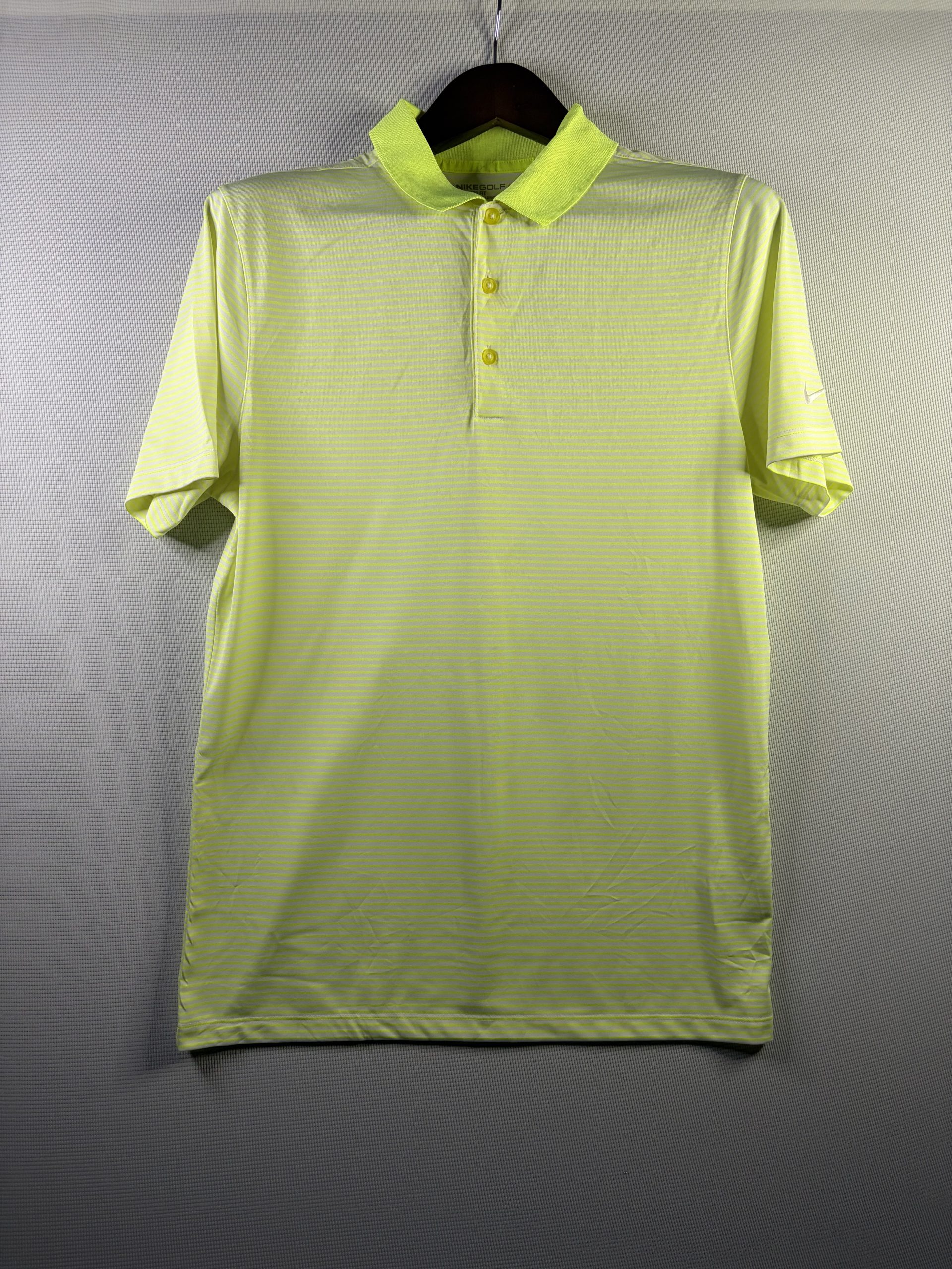 Nike Golf Dri-FIT Standard Fit Polo Shirt Mens Small Neon Yellow Stripe Swoosh