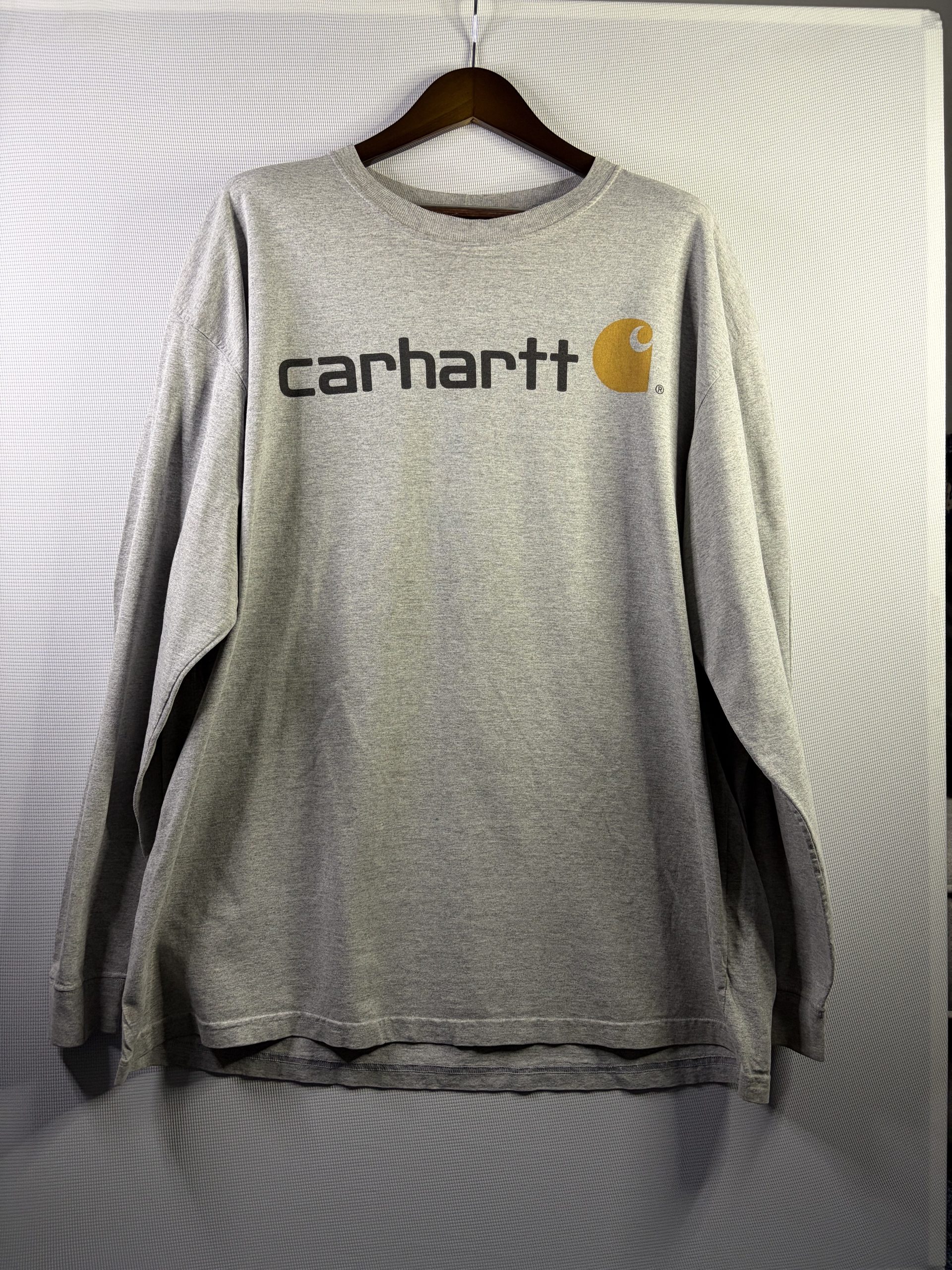 Carhartt K298 Signature Logo Long Sleeve T-Shirt Mens 2XL Tall Heather Grey Cotton