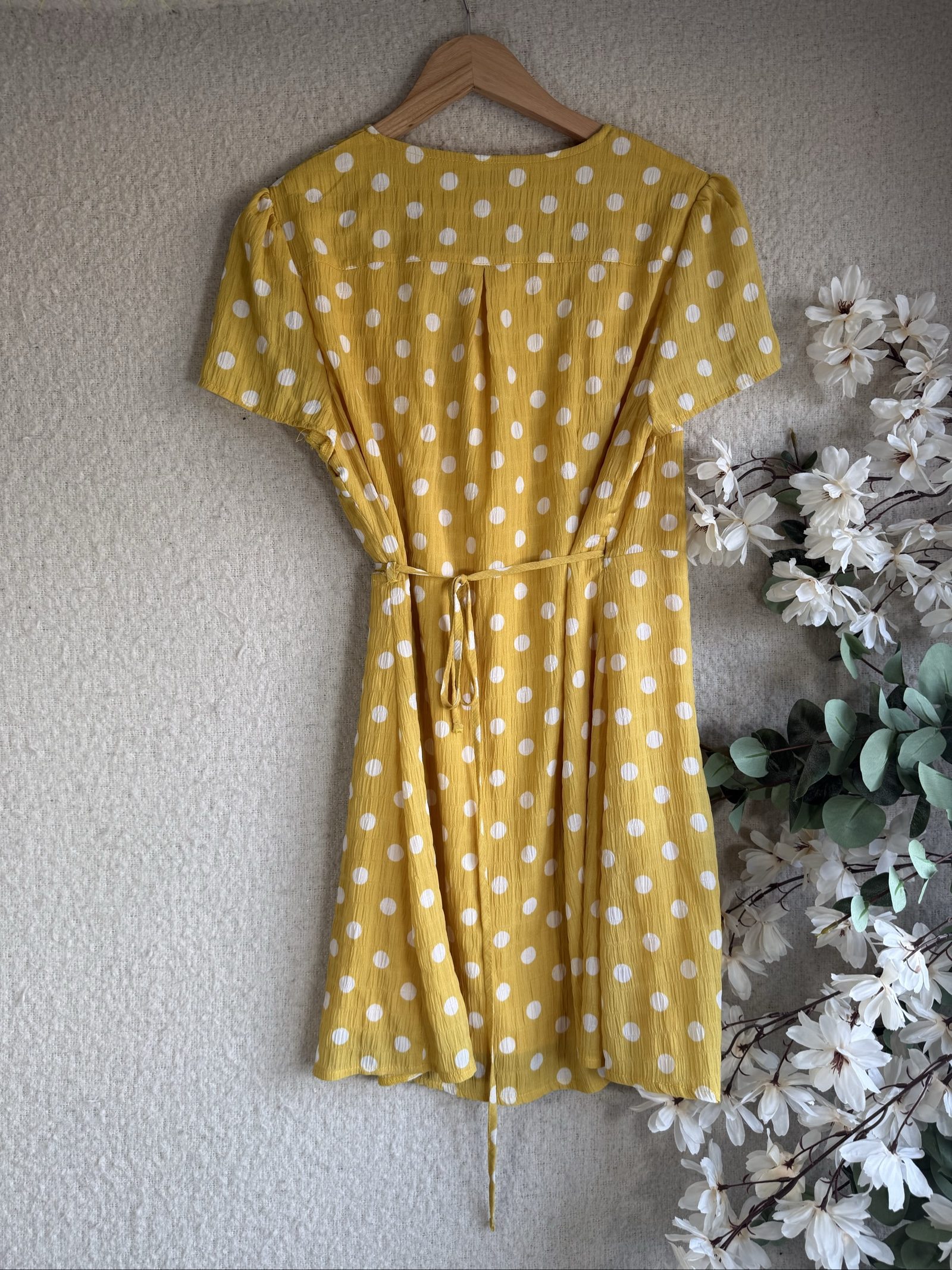 Glamorous Yellow & White Polka Dot Wrap Dress UK 10 Short Sleeve Summer image 3