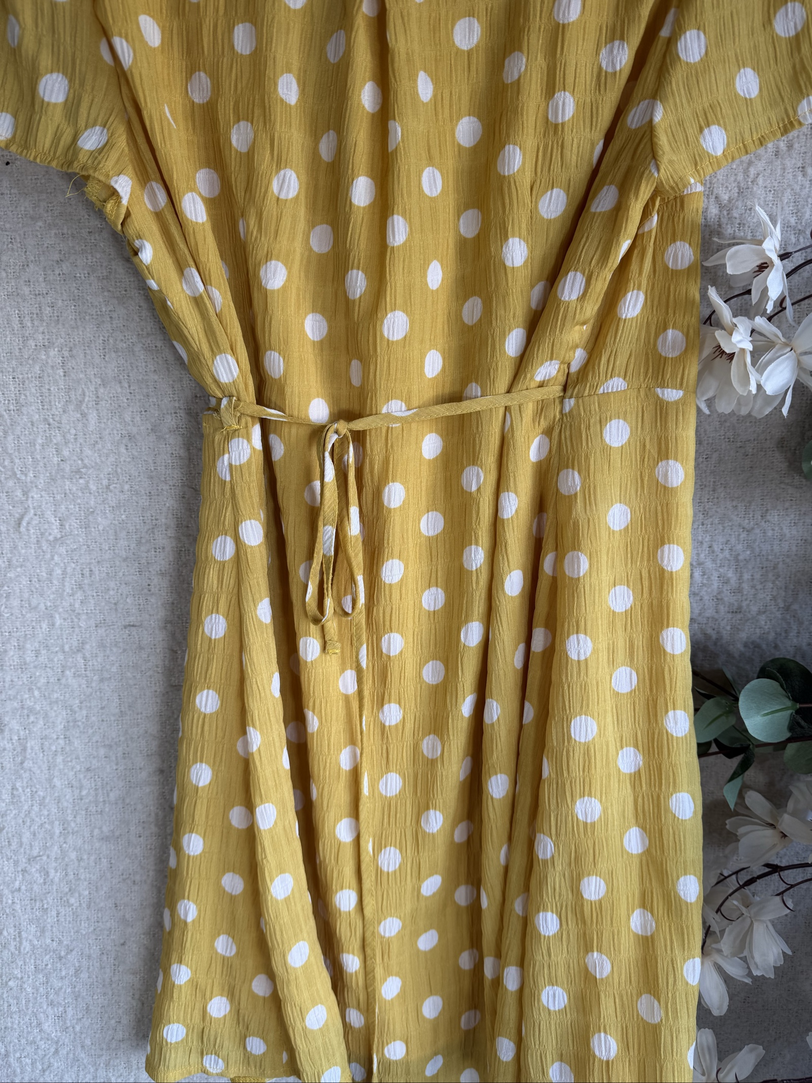 Glamorous Yellow & White Polka Dot Wrap Dress UK 10 Short Sleeve Summer image 4
