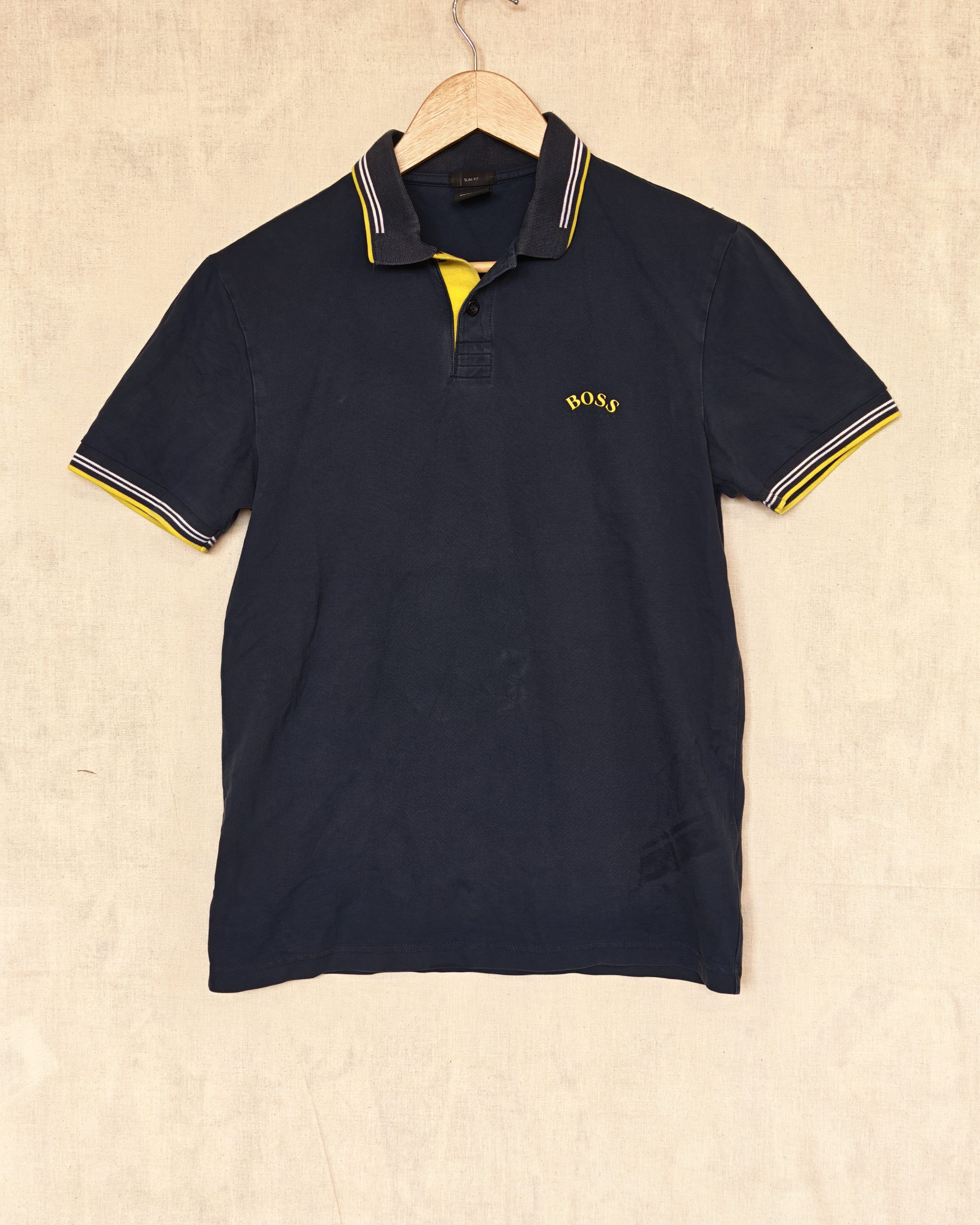 Hugo Boss Navy & Yellow Slim Fit Polo Shirt Small