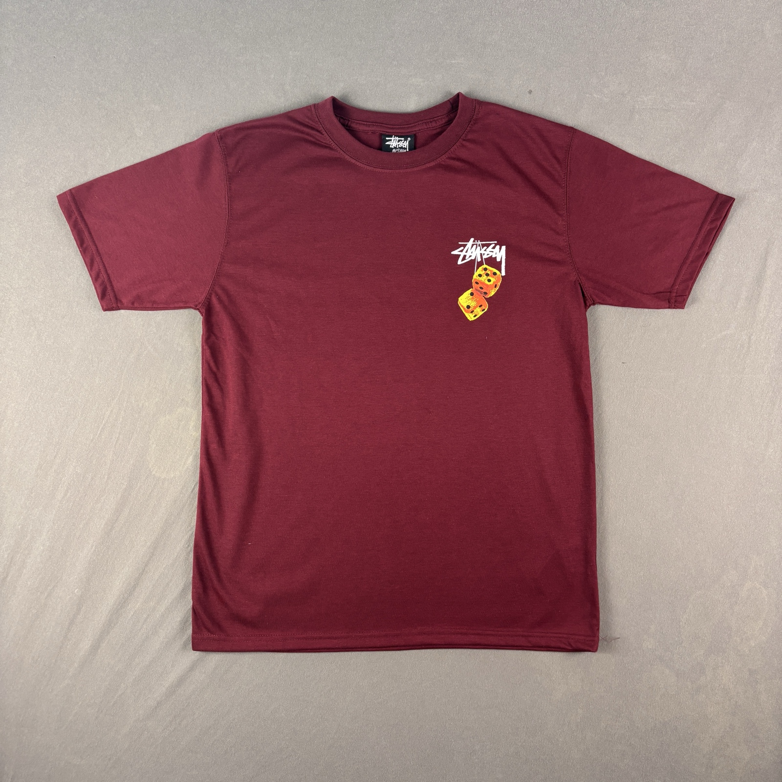 Stüssy Bordeaux Red T-Shirt Medium Dice Print image 2