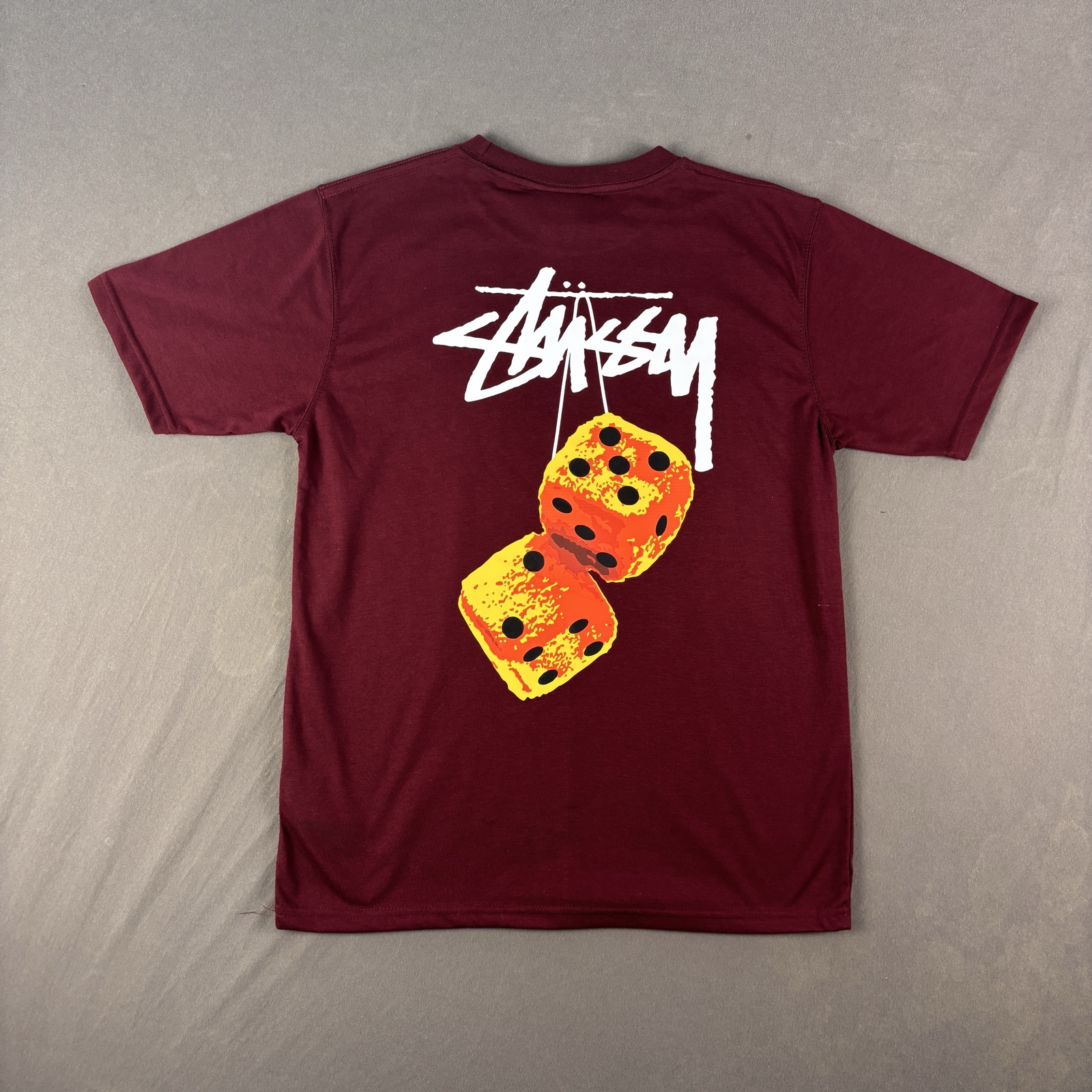 Stüssy Bordeaux Red T-Shirt Medium Dice Print image 3