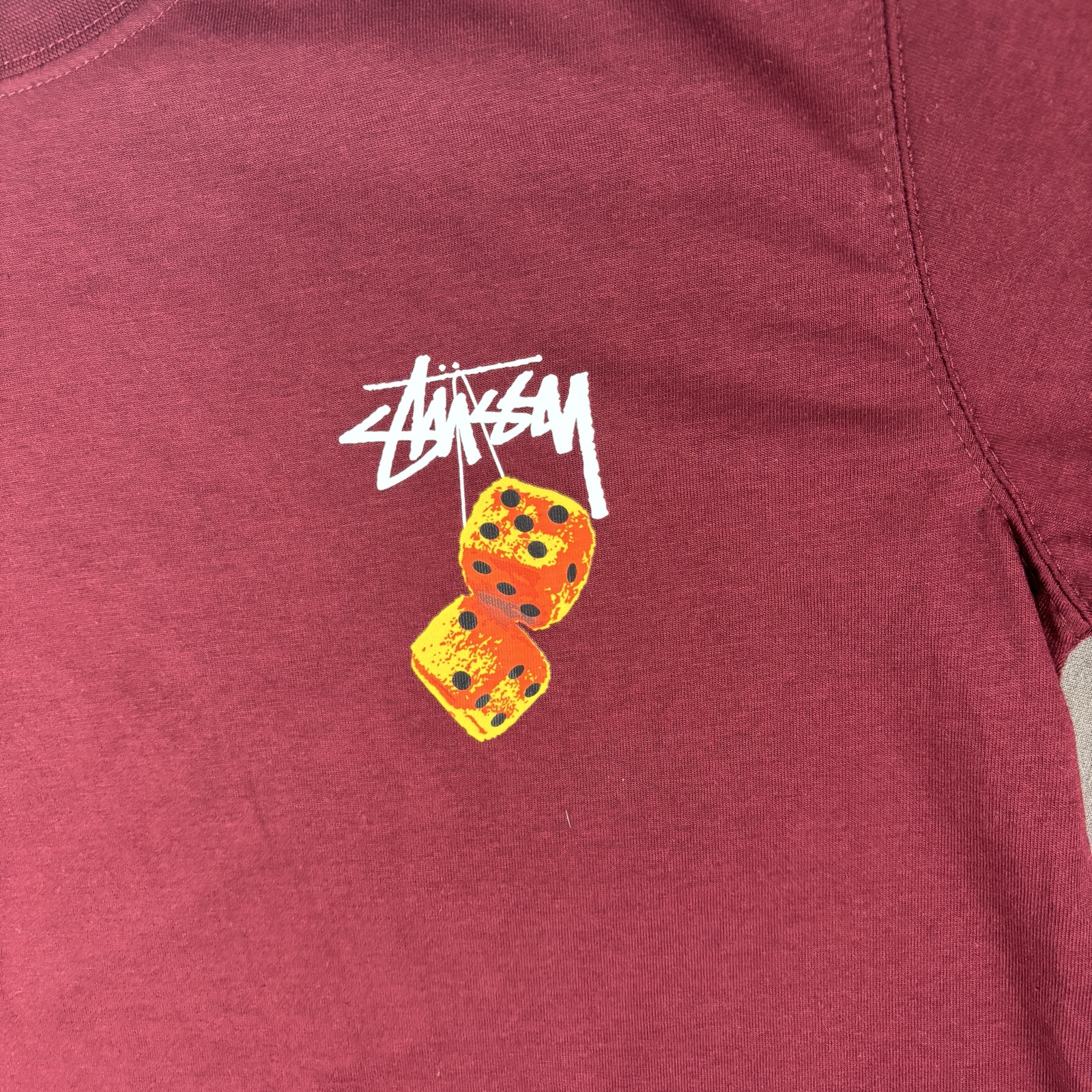 Stüssy Bordeaux Red T-Shirt Medium Dice Print image 4