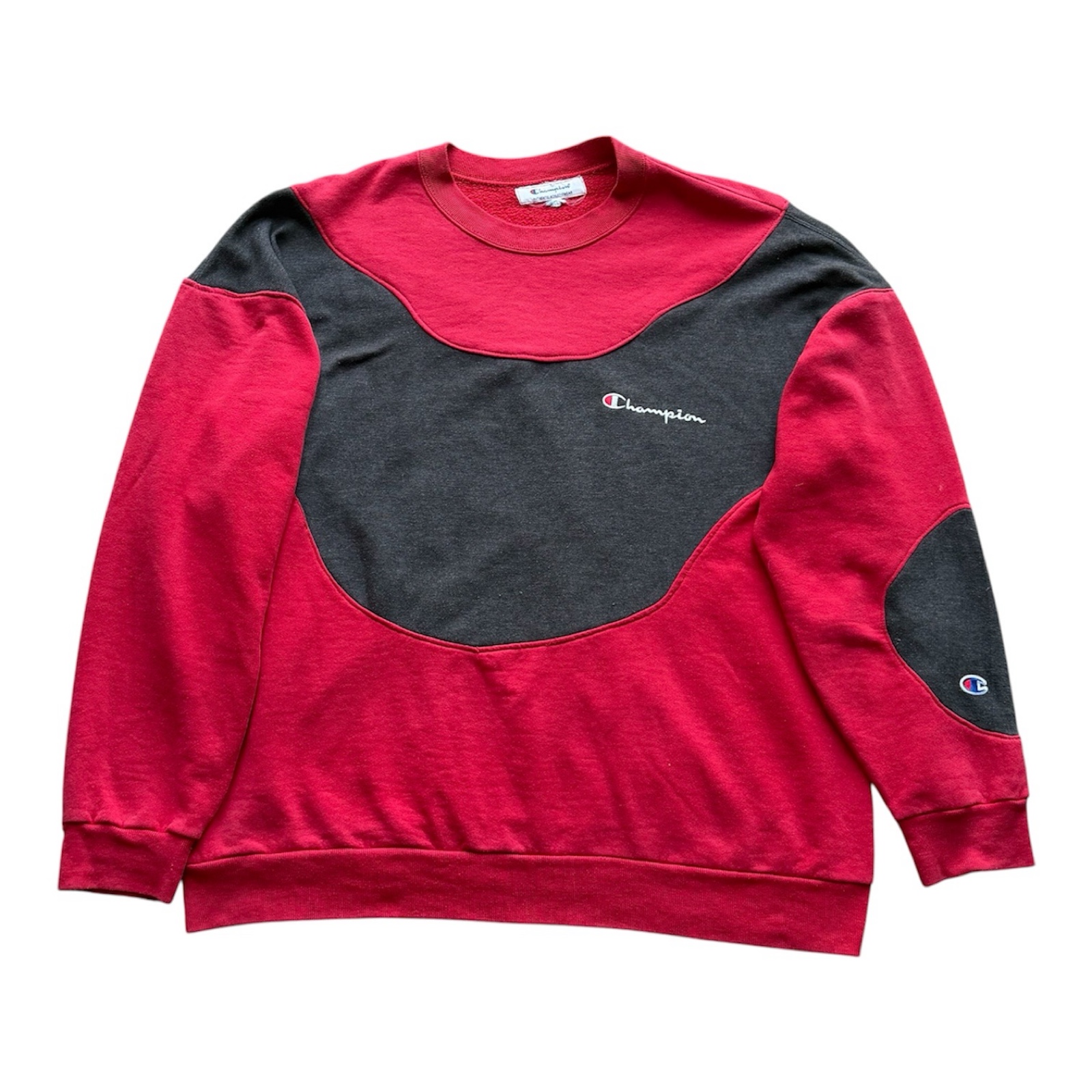 Champion Crewneck Sweatshirt XL Red Black Colour Block Embroidered Logo Menswear