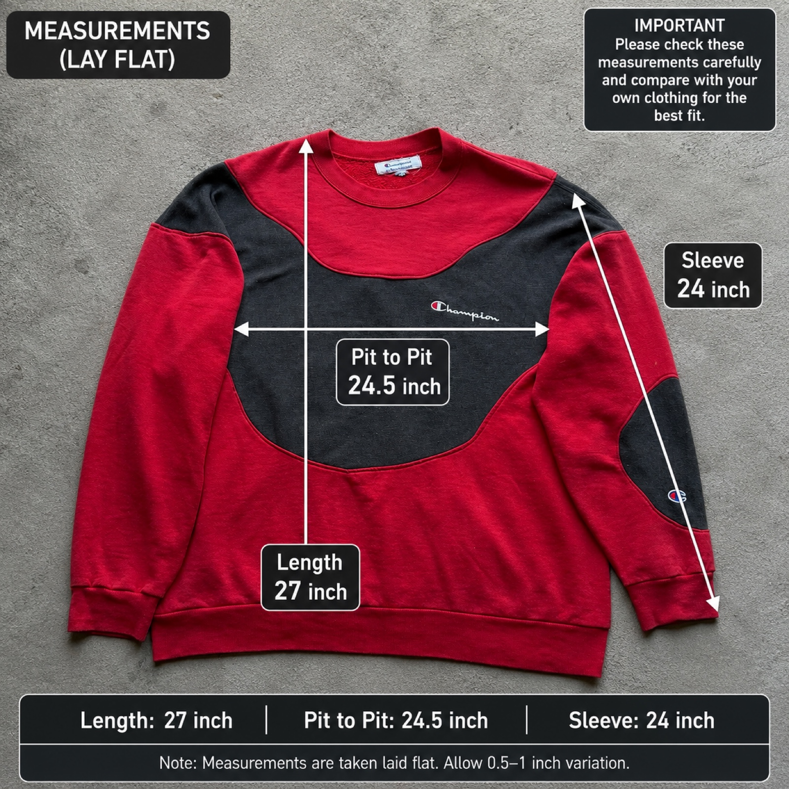 Champion Crewneck Sweatshirt XL Red Black Colour Block Embroidered Logo Menswear image 3