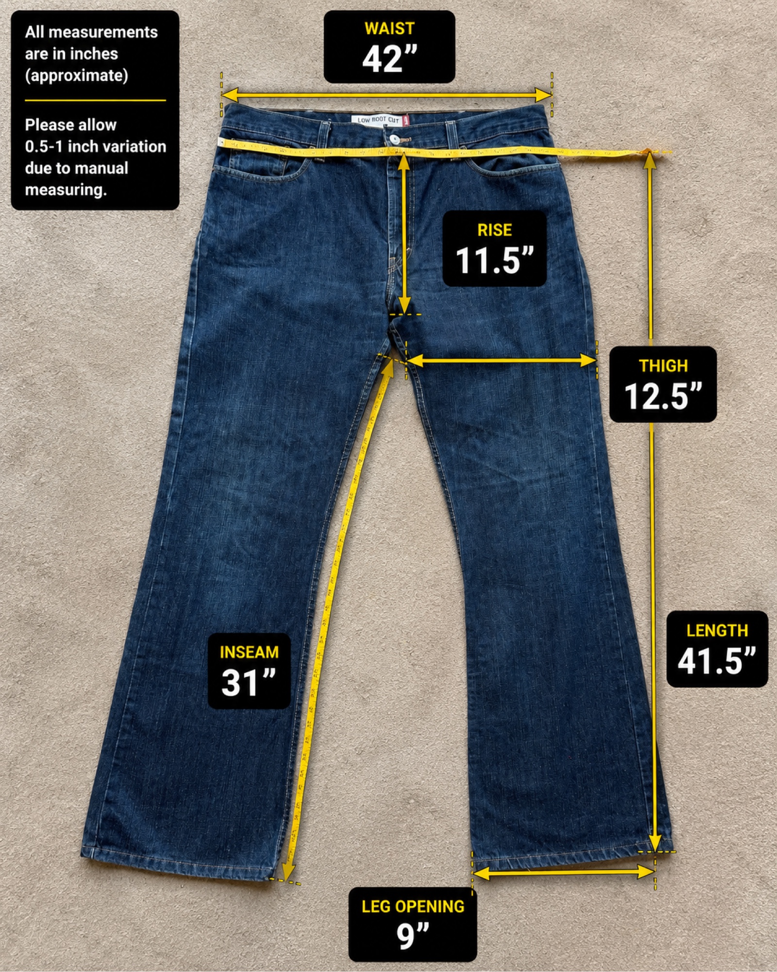 Levi’s 527 Low Boot Cut Jeans W42 L31 Dark Blue Denim (Menswear) image 3