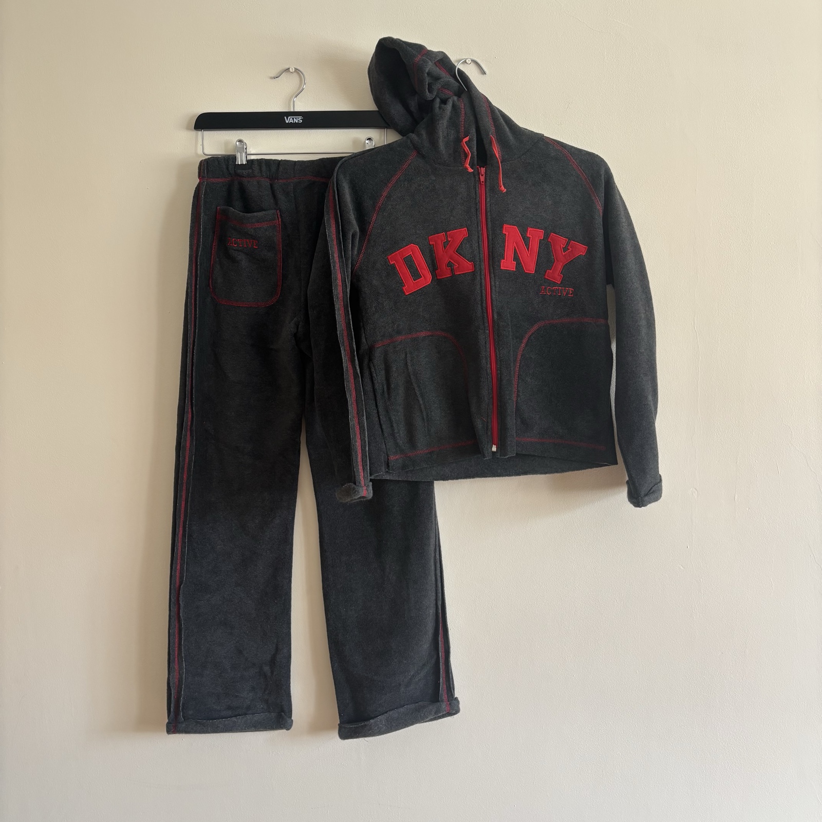 DKNY Charcoal Grey & Red Tracksuit Hoodie & Joggers M