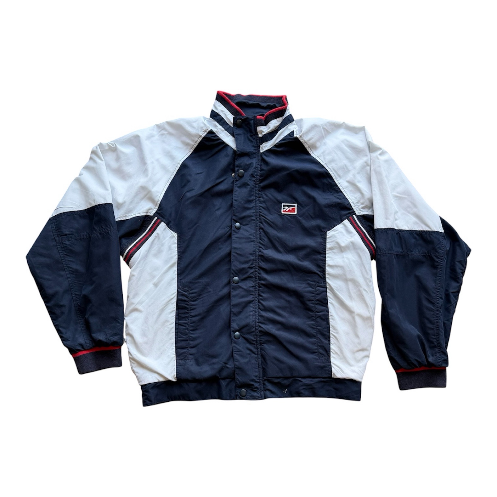 Reebok Vintage Windbreaker Jacket Mens M Navy White Full Zip Sportswear (Menswear)