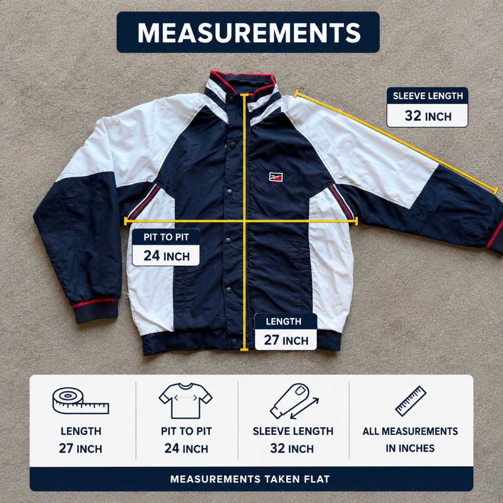 Reebok Vintage Windbreaker Jacket Mens M Navy White Full Zip Sportswear (Menswear) image 3