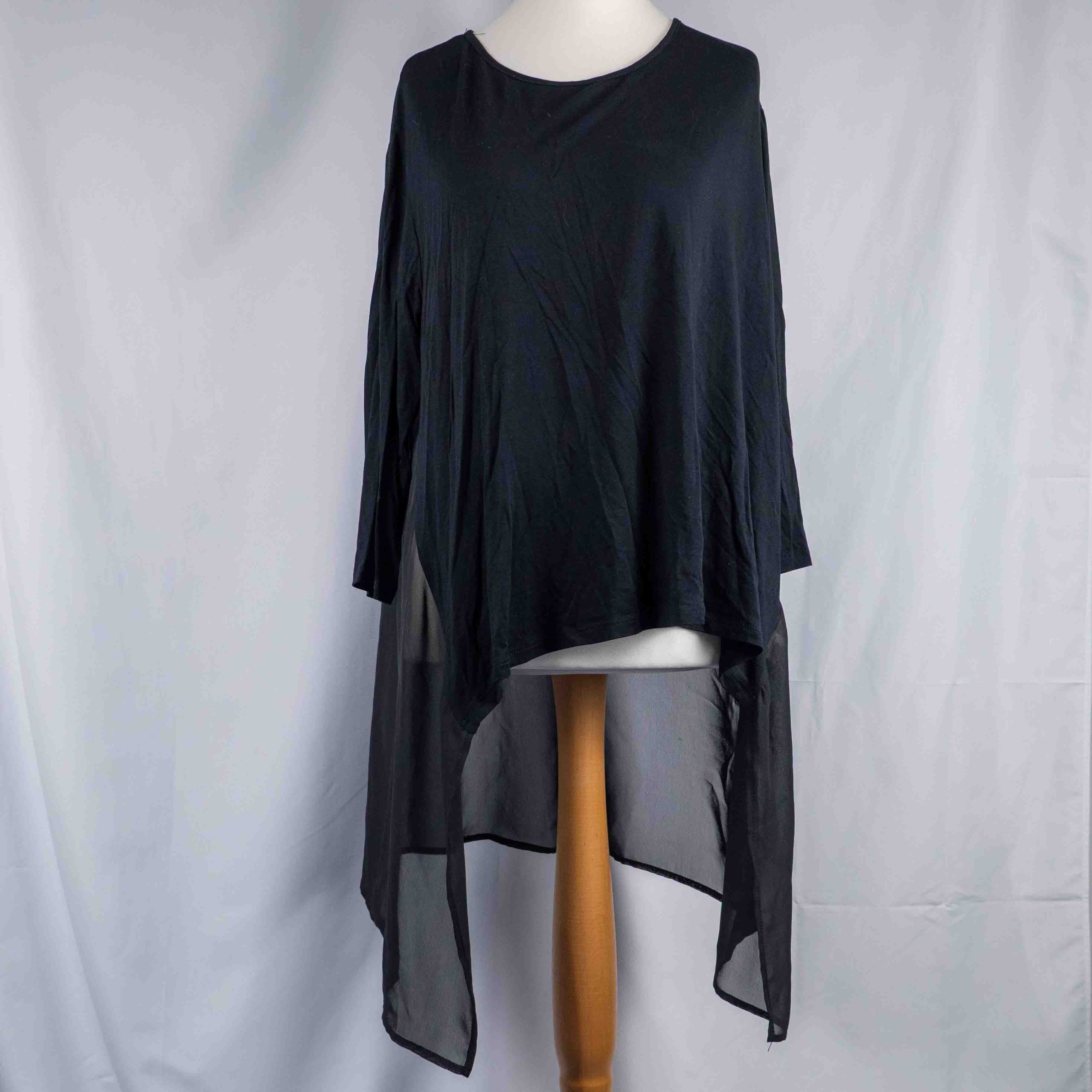 Cha Cha Vente Black High Low Sheer Back Long Sleeve Top One Size Pre-Owned
