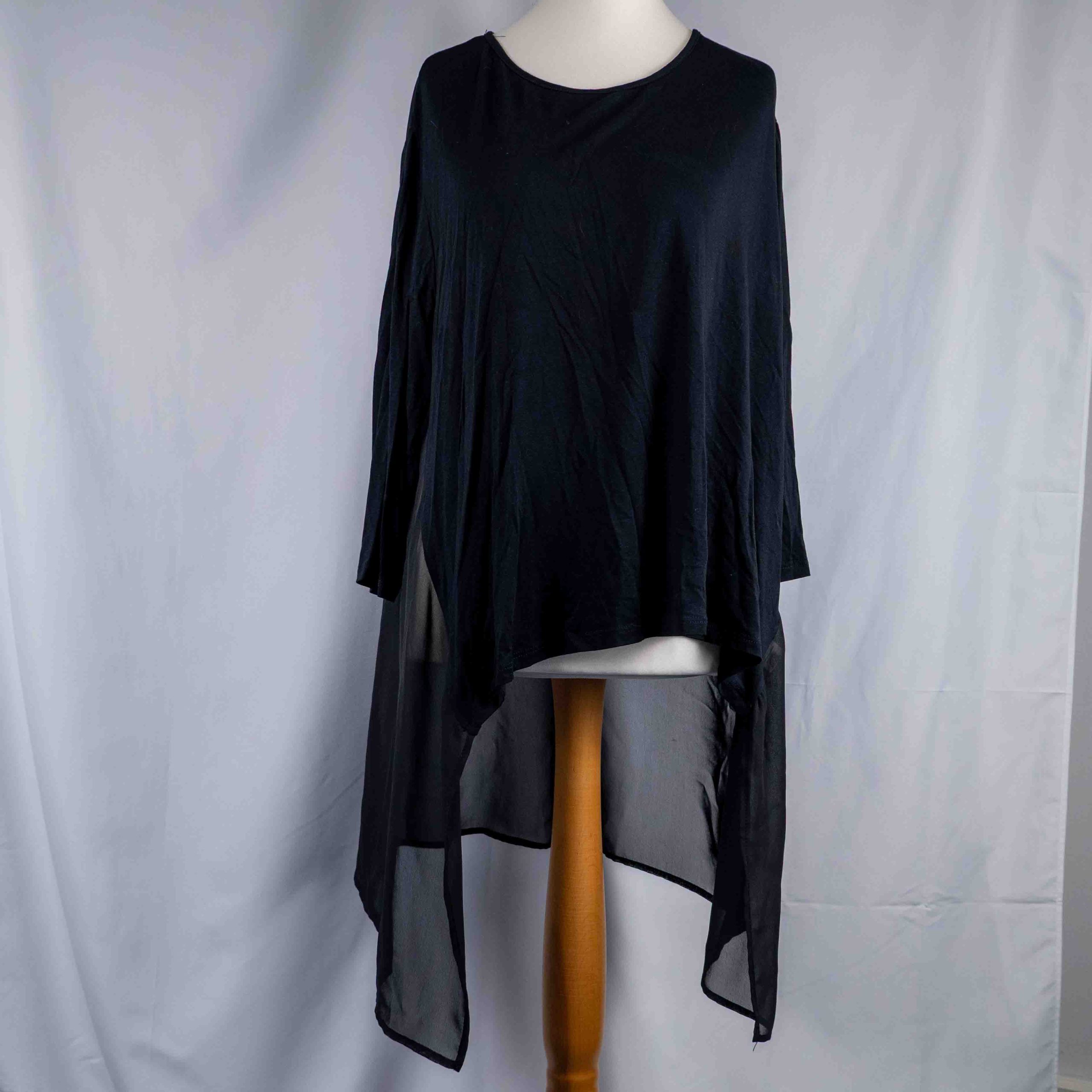 Cha Cha Vente Black High Low Sheer Back Long Sleeve Top One Size Pre-Owned image 2