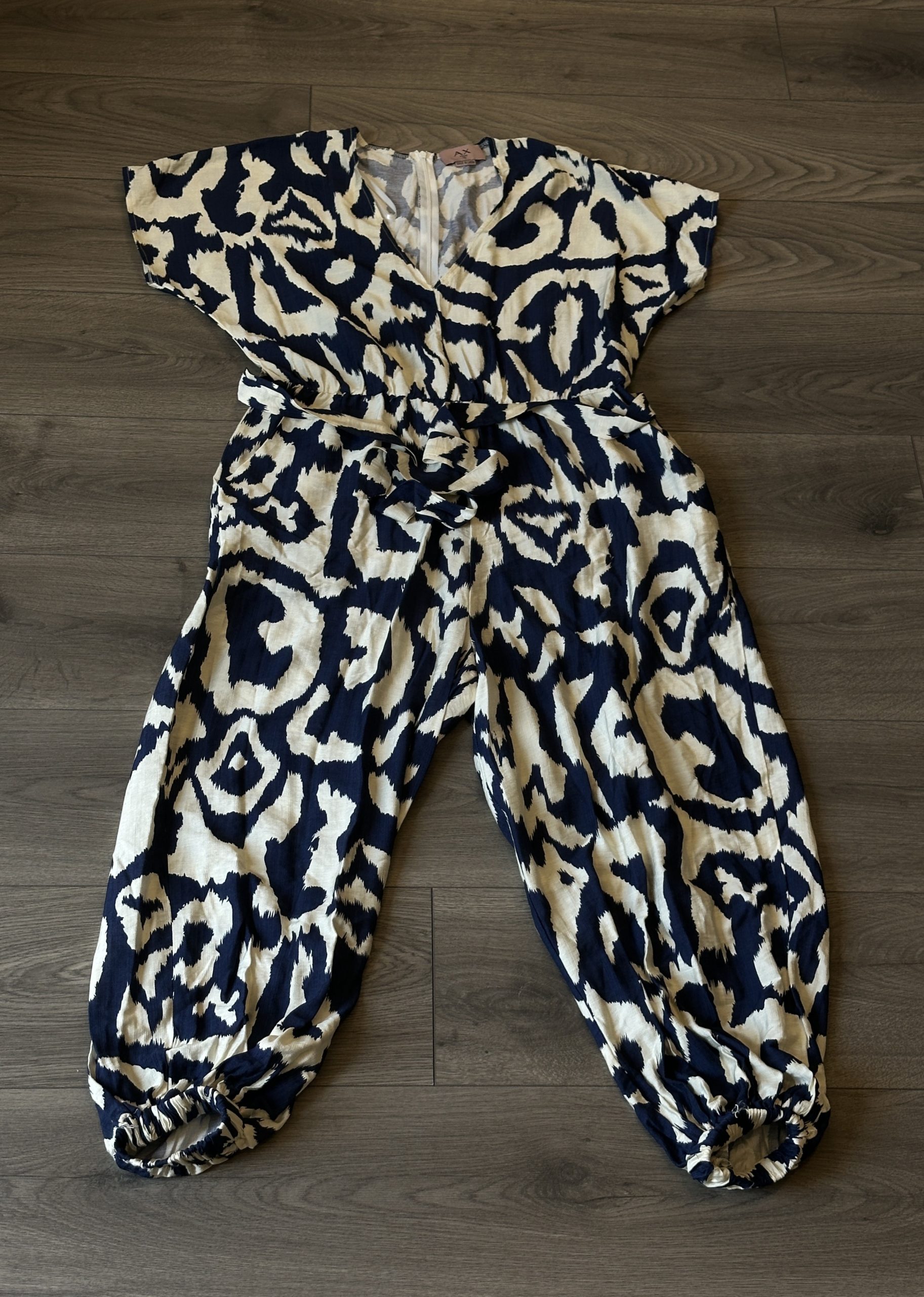 AX Paris Navy & White Patterned Jumpsuit UK 16